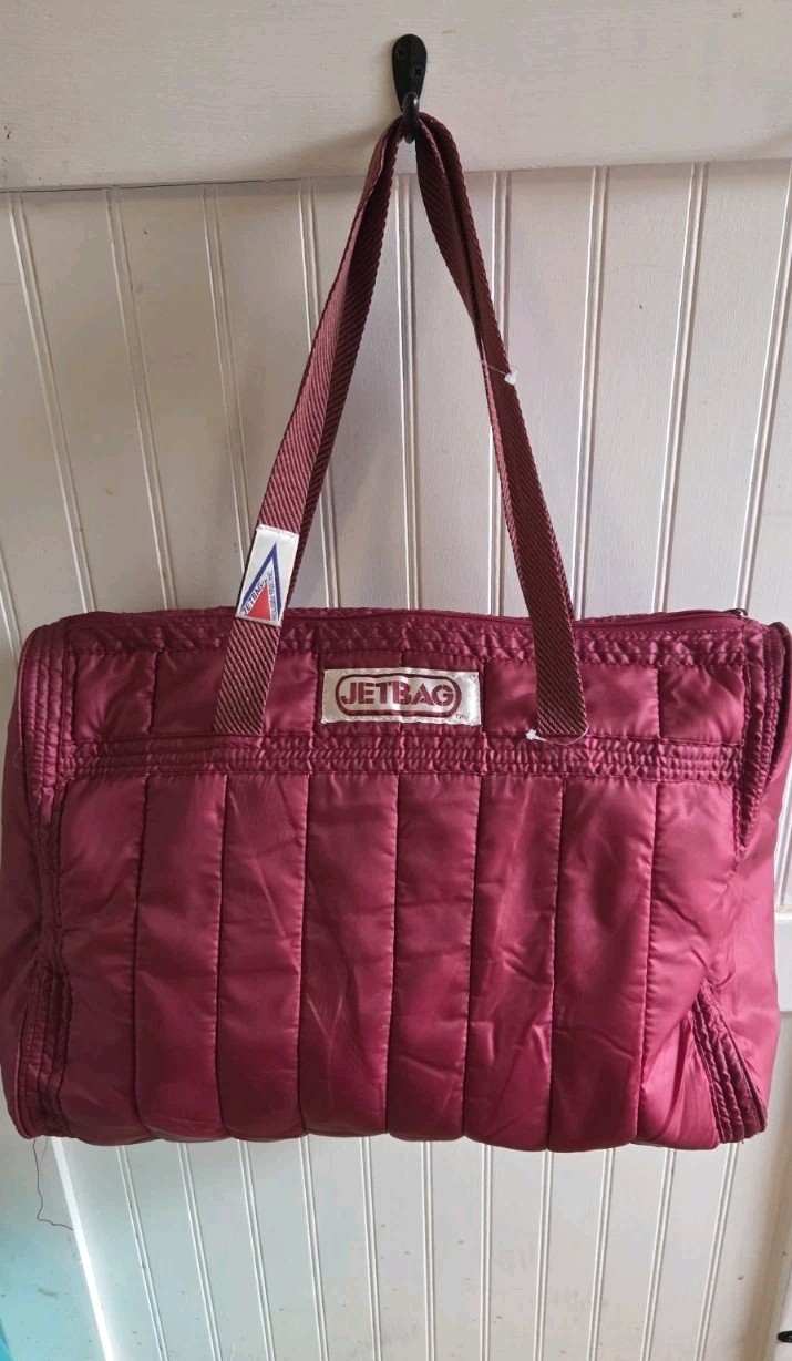 Vtg Jet Bag Burgundy Travel Bag Overnight Puffer Bag Carry On Retro Zipper