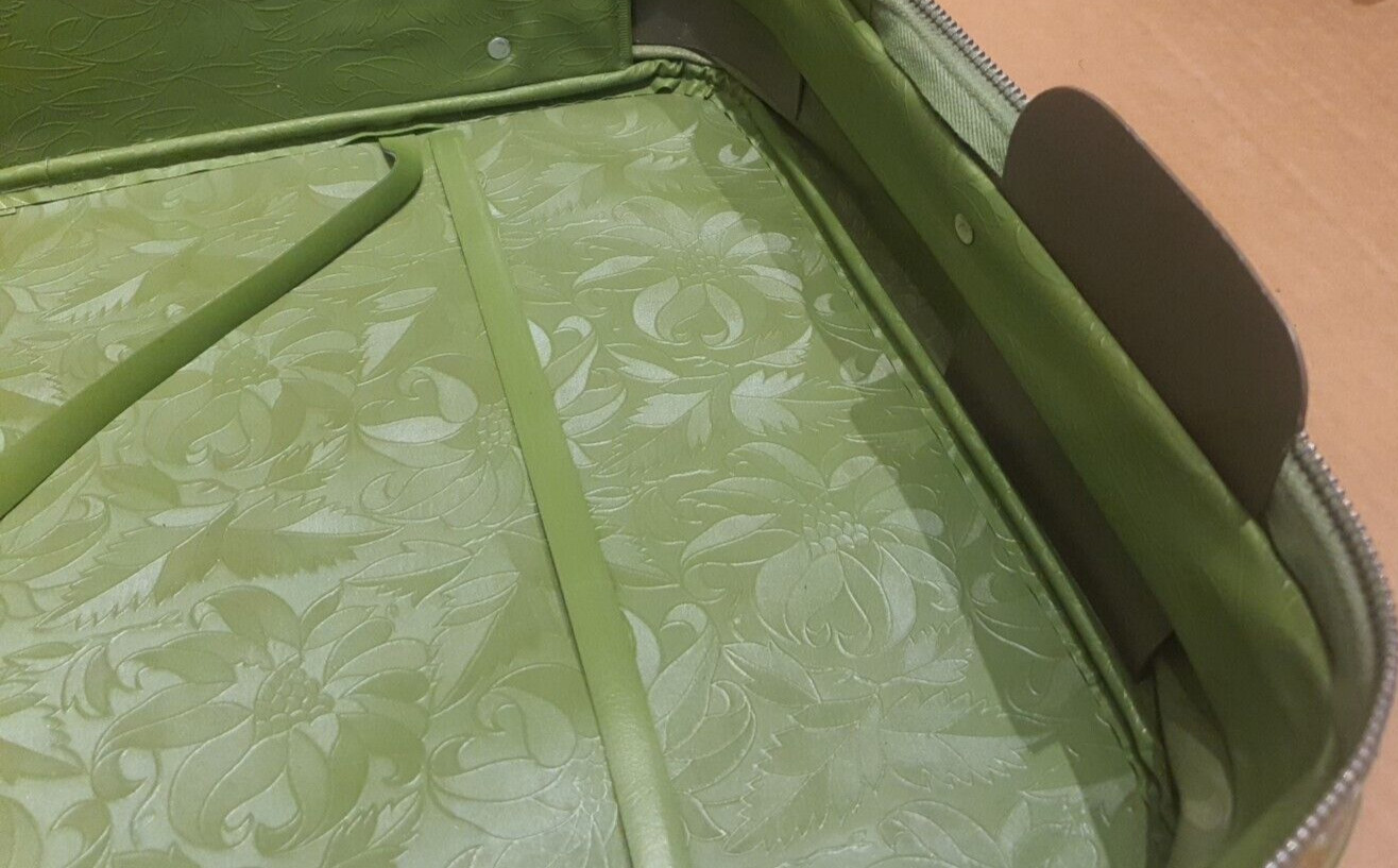 GENUINE – 1960’s K Line Suitcase Luggage Paisley Green Orange Canvas – BEAUTIFUL