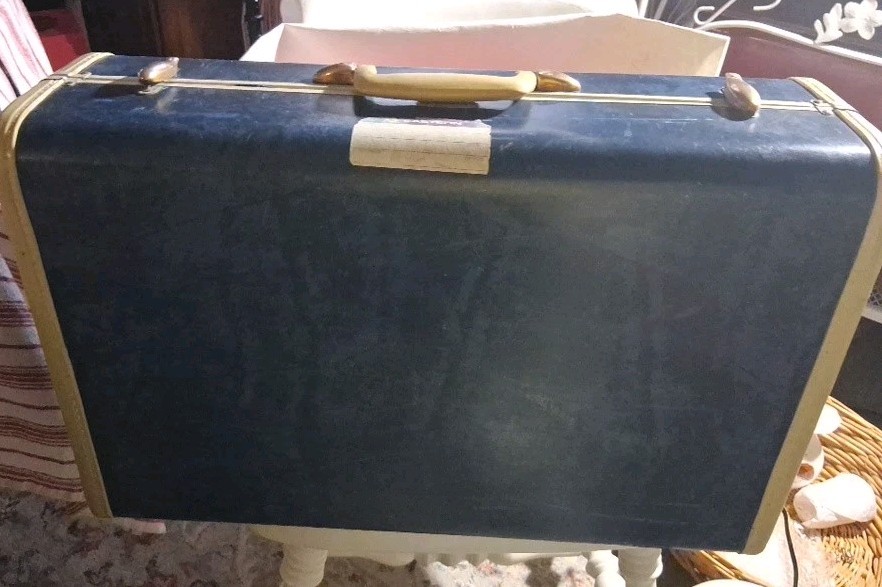 Vtg Samsonite 1950’s Schwayder Train Luggage Travel Case Marble Blue White