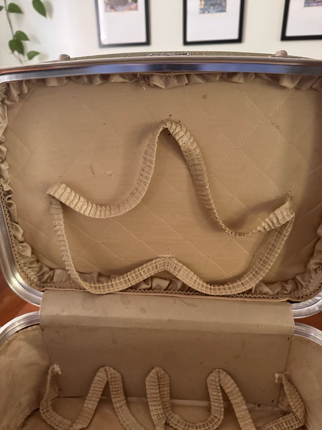 Vintage American Voyager New York Olive Green Train Case Vanity Cosmetic Bag