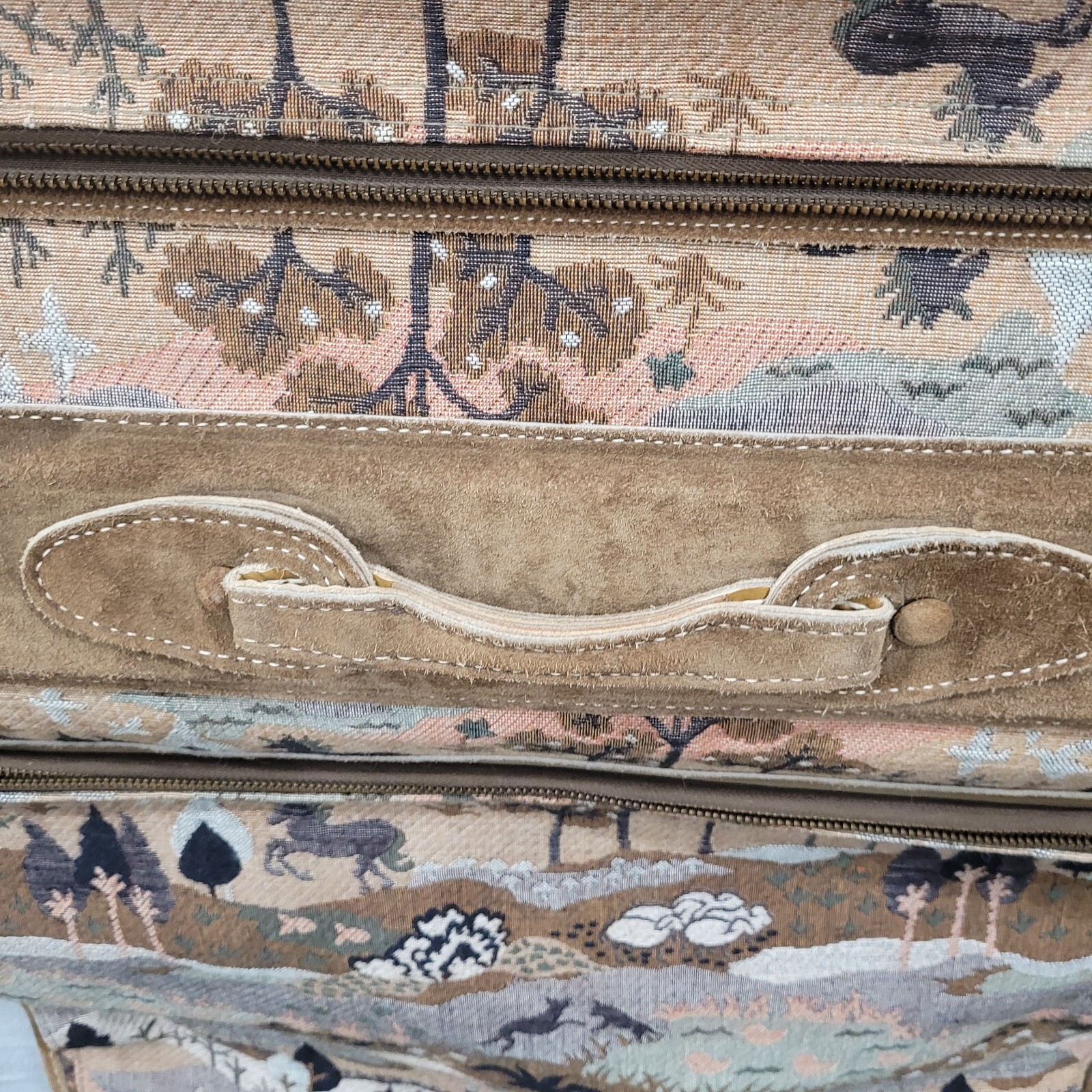 Vintage Garment Bag Embroidered Tapestry Woodsland Animals Scenes