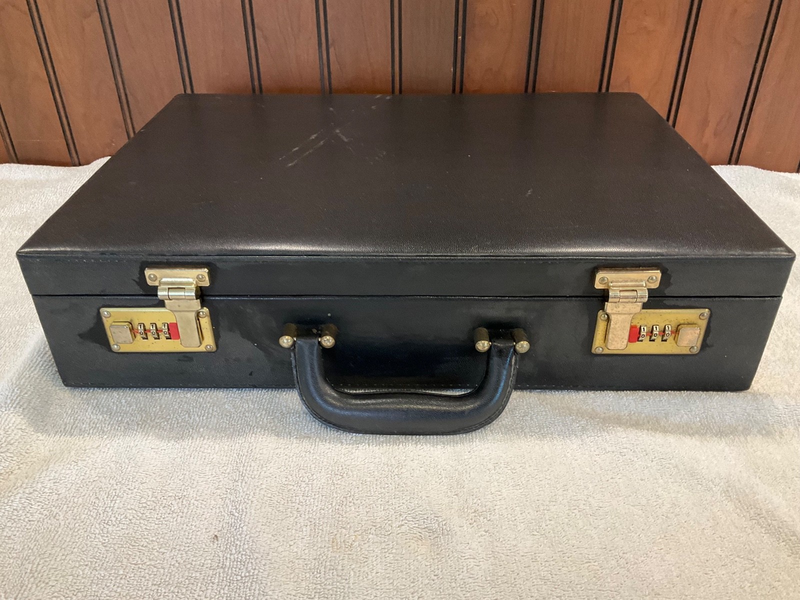 Vintage Black Faux Leather Hard Attache Briefcase Dual Combination Locks Prop
