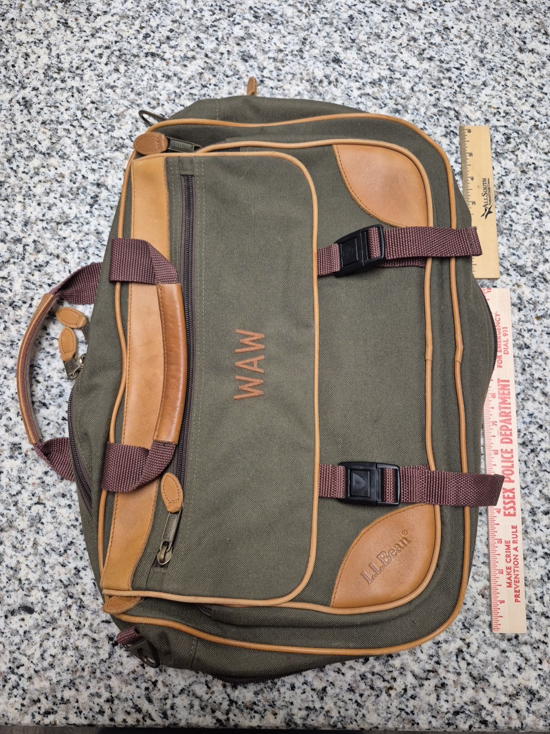 LL Bean Leather And Canvas Messenger Embroidered Luggage Carry On Bag Expandable