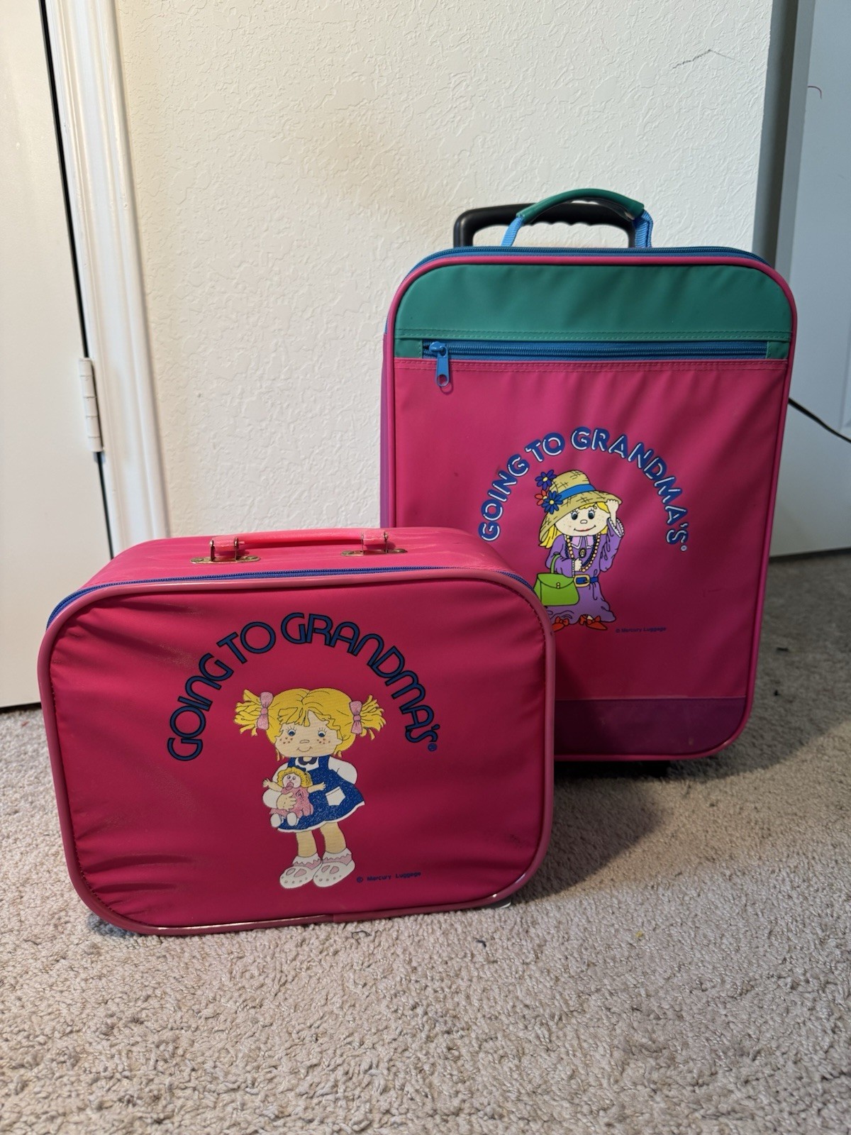 Mercury Luggage Vintage Going To Grandmas Rolling Suitcase Carry On Set RARE