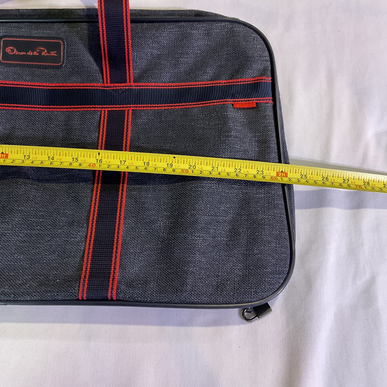 Vintage Oscar De La Renta Blue Red Tweed Travel Bag Luggage 14″ X 24″