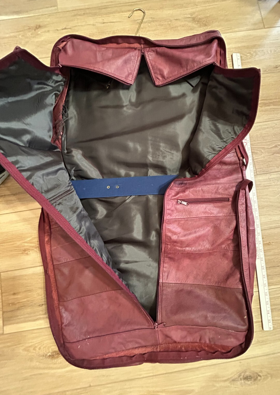 Mexico LEATHER travel SUIT GARMENT BAG pockets Purple Burgundy FOLDING SUITCASE