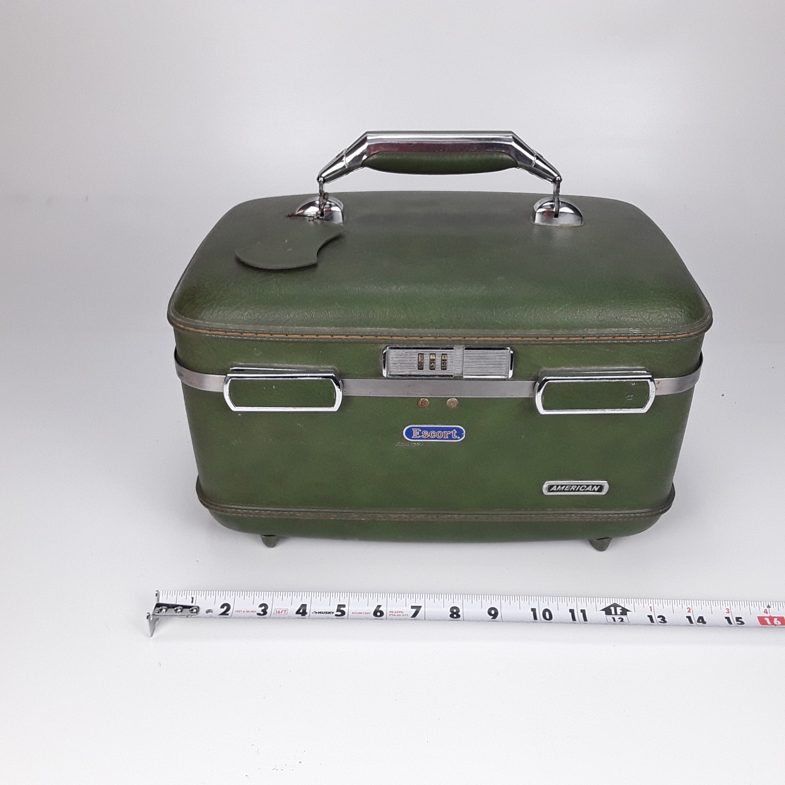 Vintage American Tourister Escort Train Case Olive Green Mid Century Modern MCM
