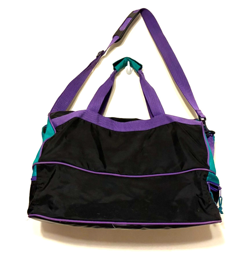 Vintage 90’s Eddie Bauer Purple Teal Signature Logo Duffel Bag Travel Luggage