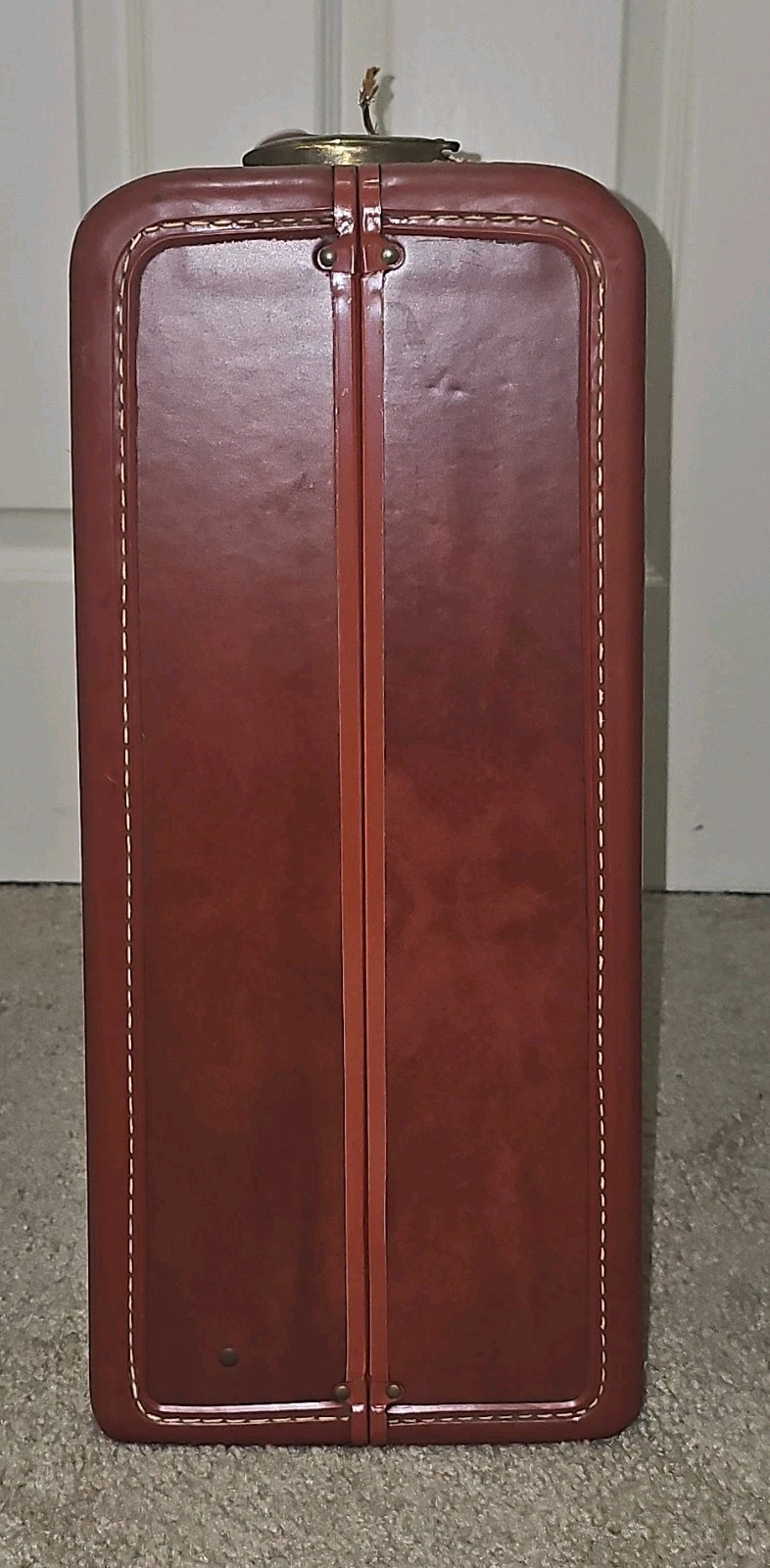 Vintage Samsonite 1940s-1950s Brown Hardshell Faux Leather Suitcase with Key
