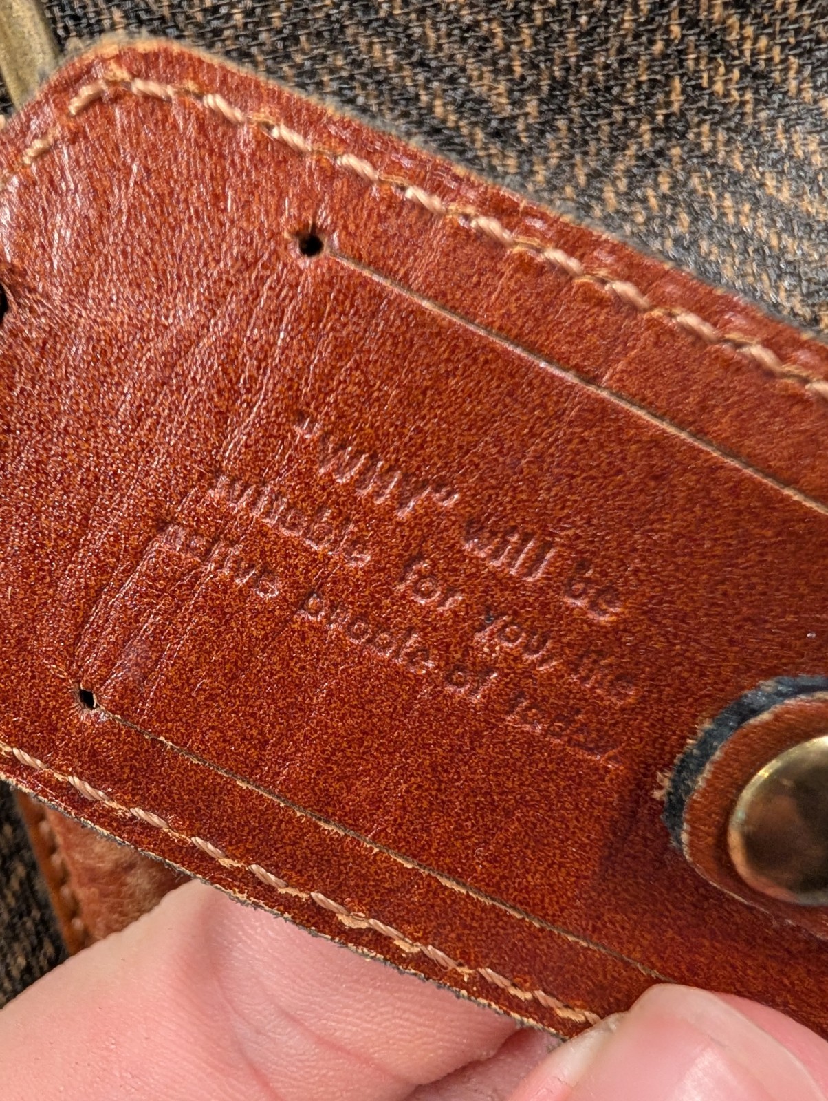 WHY Leather Mall Herringbone Duffel Bag Brown Tweed Weekender Leather Tote