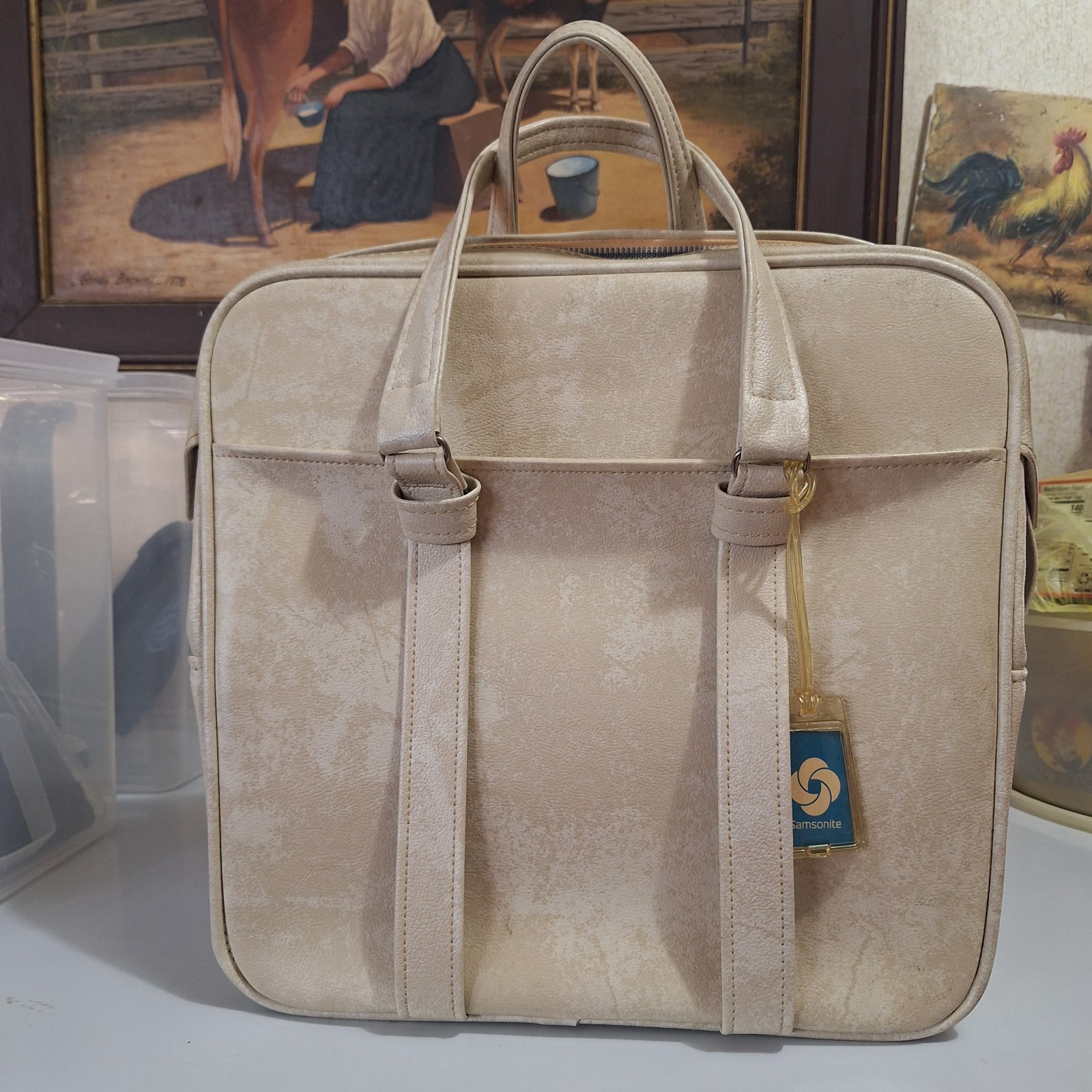 Vintage 1960’s Samsonite “Silhouette” Ivory Handy Tote / Carry On Bag 15x15x7