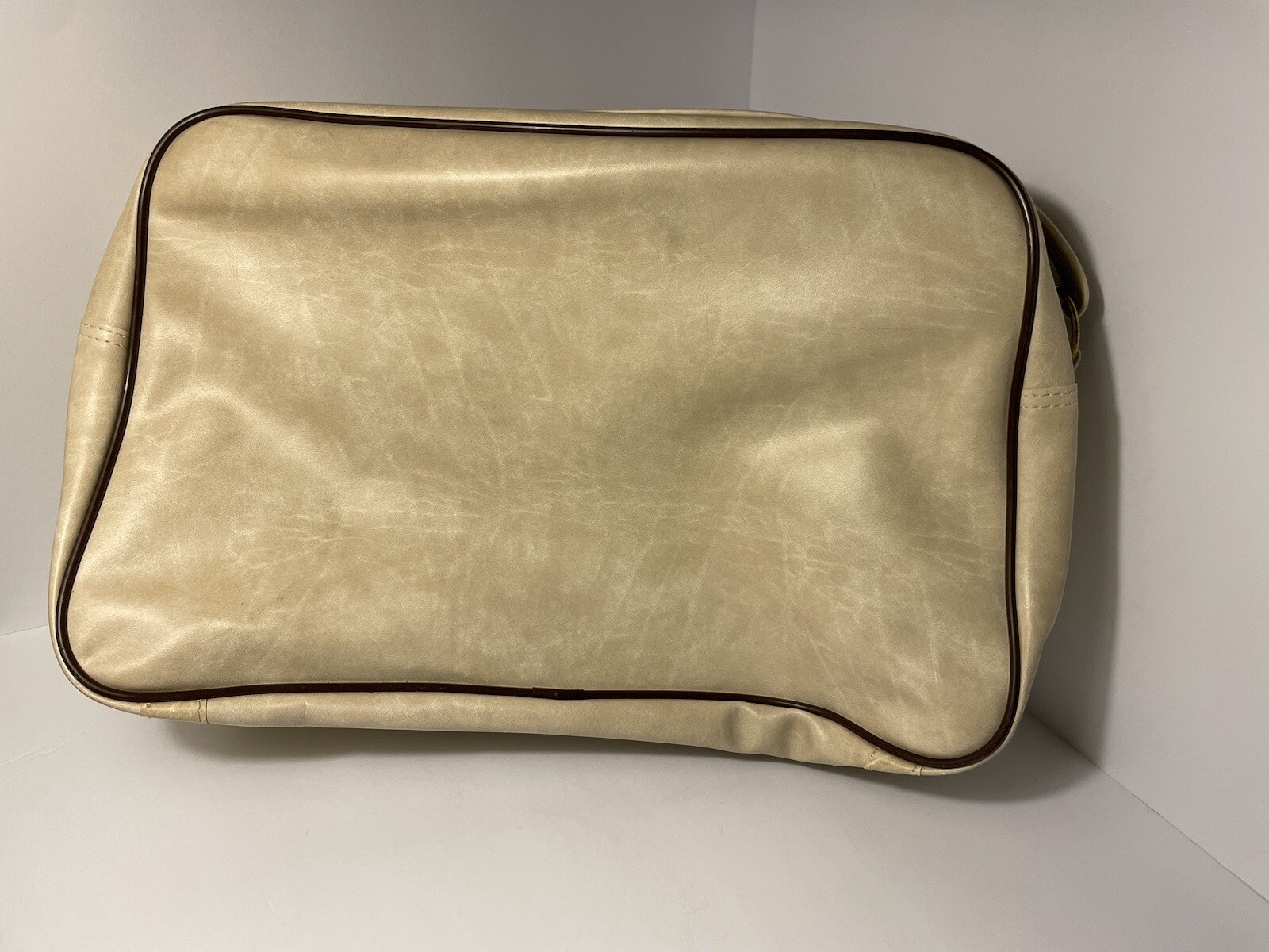 Ajay Carry On Travel Bag Retro Leather Brown Beige MCM 17” x 11” Small Vintage