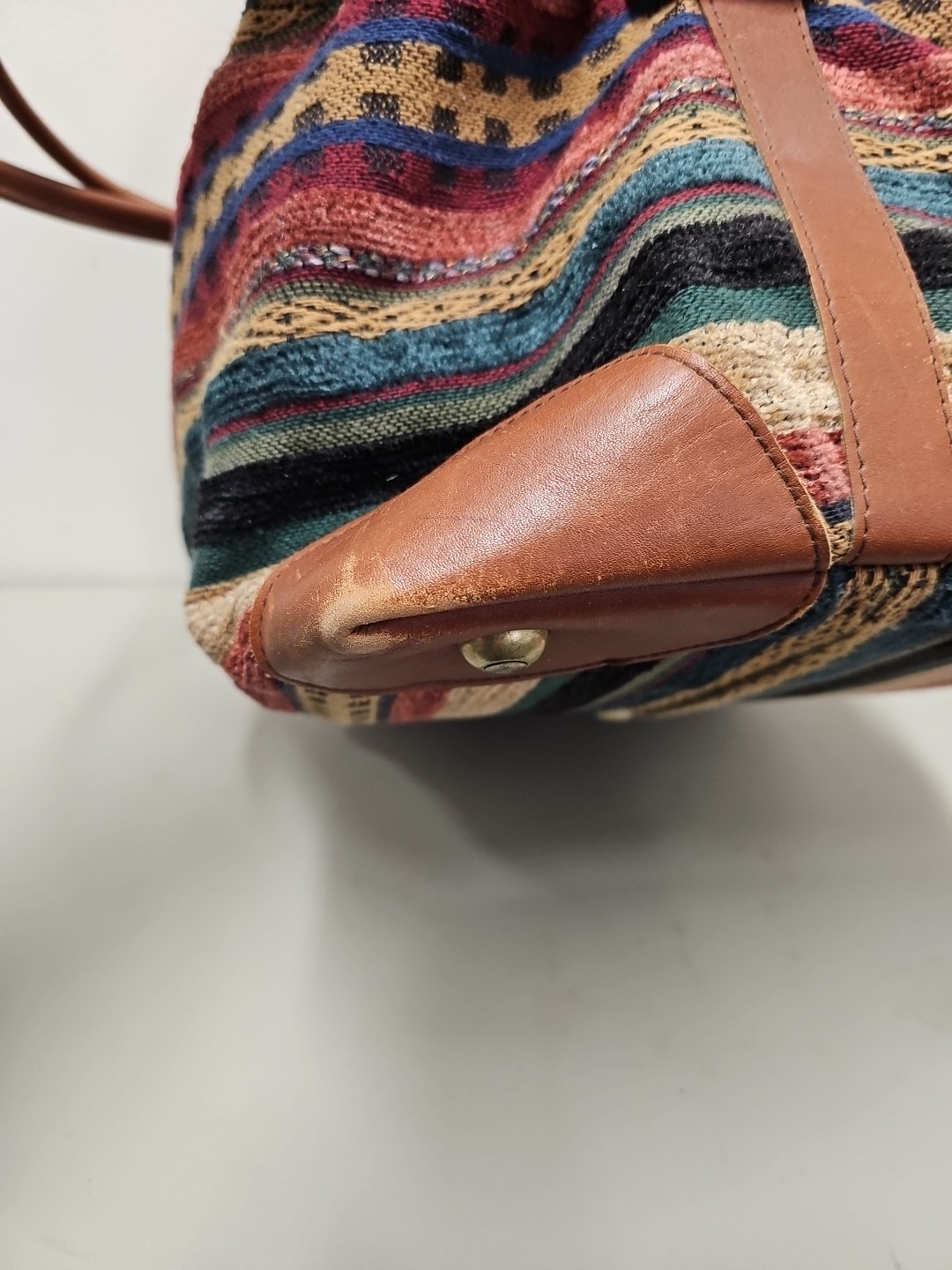 Vintage LL BEAN Traveler Tweed & Leather Tote Bag Large Carry on Weekender