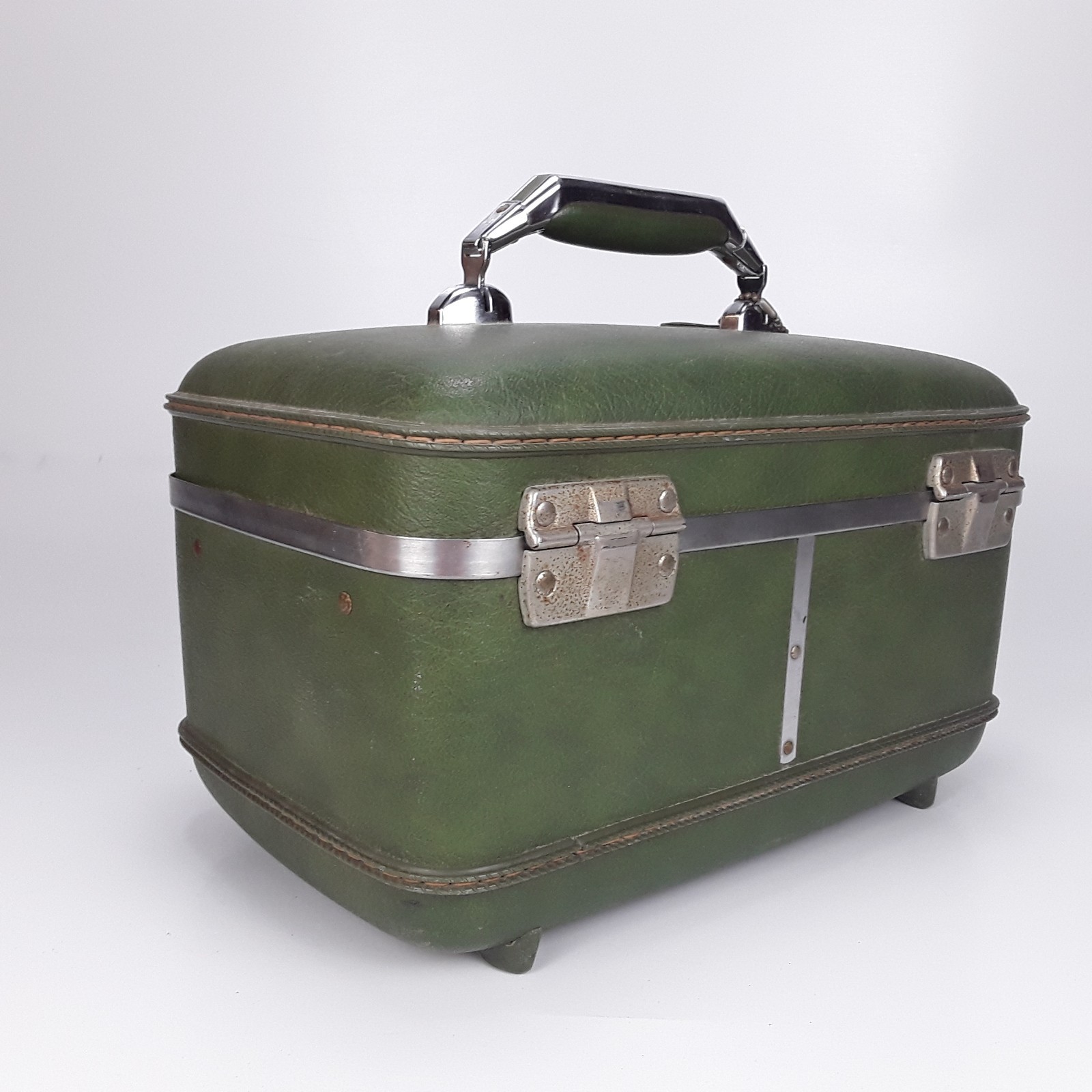 Vintage American Tourister Escort Train Case Olive Green Mid Century Modern MCM
