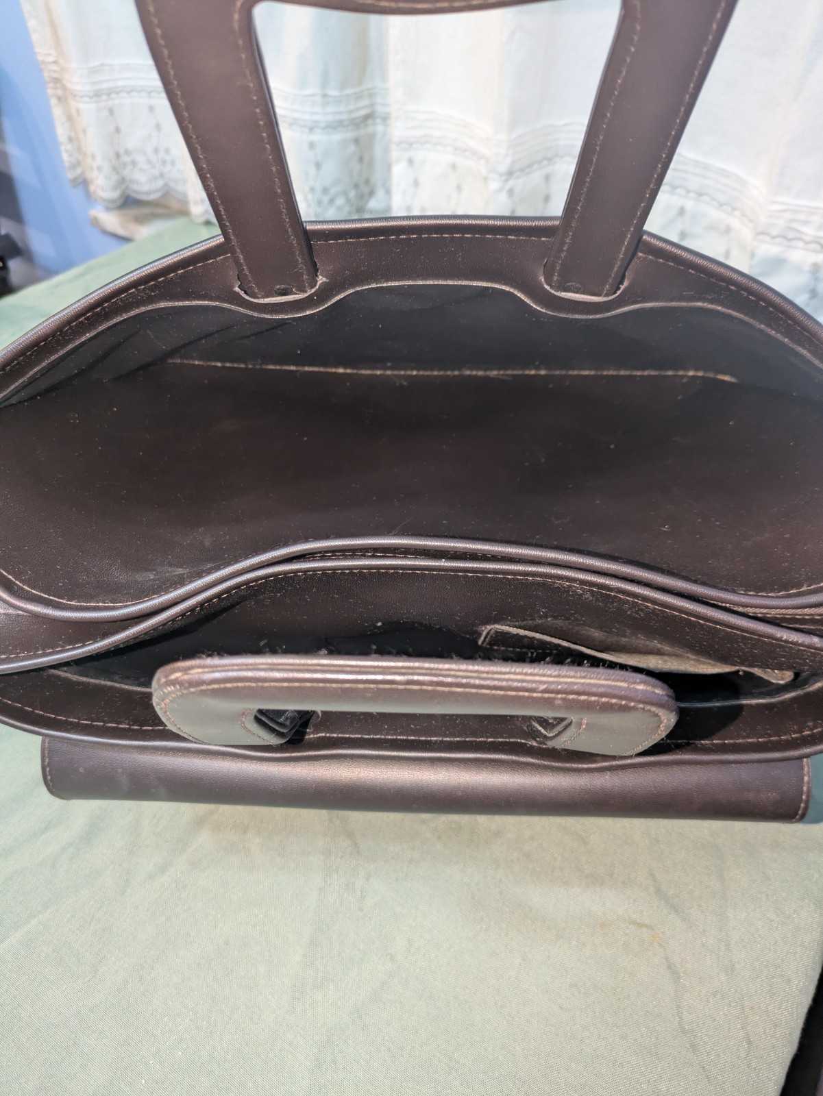 Large Dark Brown Briefcase Structured Professional Design Sturdy Handles 16x12x7