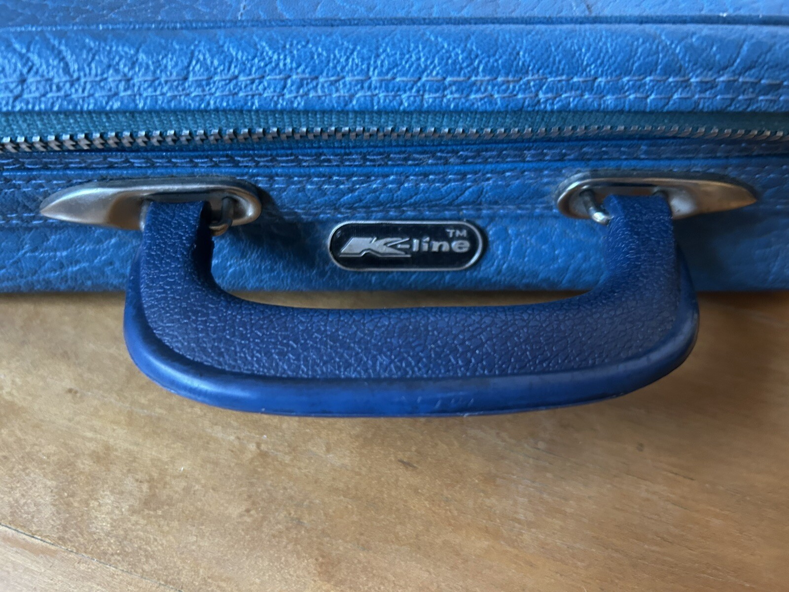 Vintage 70’s K Line Travel Bag Carry on Blue Textured Zippers Handle