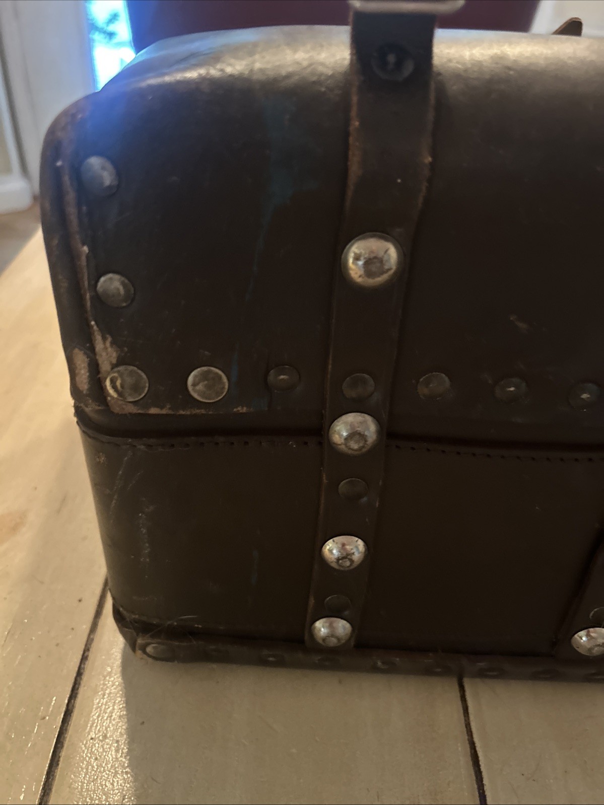 Beautiful Heavy Thick Leather RARE Riveted Train Case Bag SNCF Railways