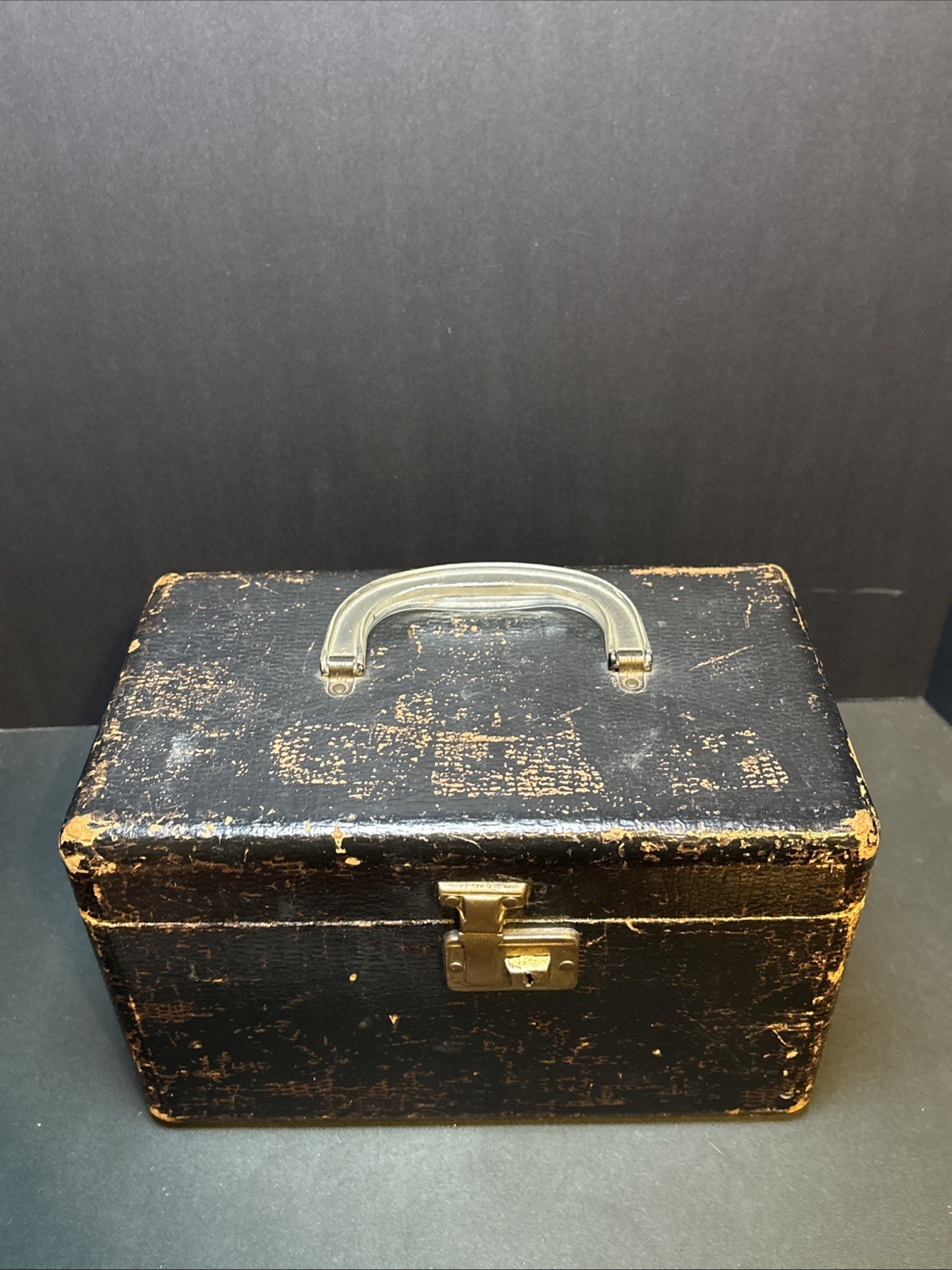 Antique Cosmetic Train Case Faux Snake Skin 1940s Vintage Clear Handle