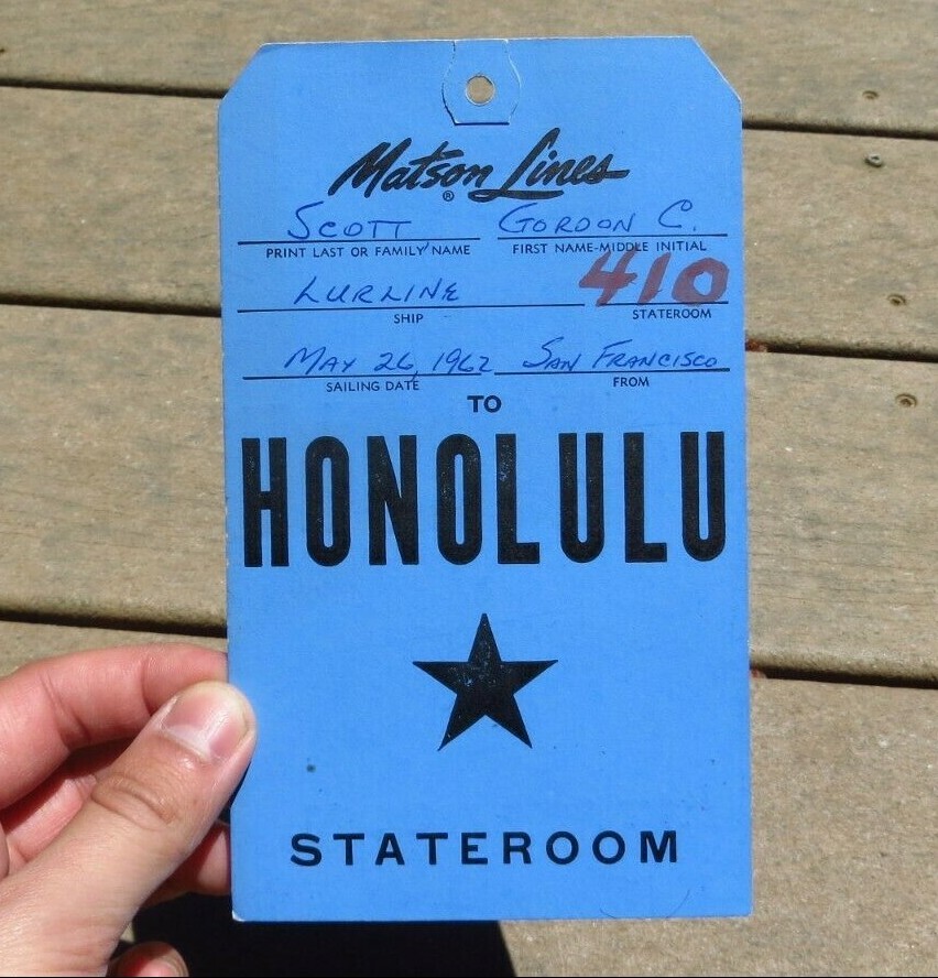 Vintage Matson Line Honolulu Hawaii Stateroom Luggage Tag
