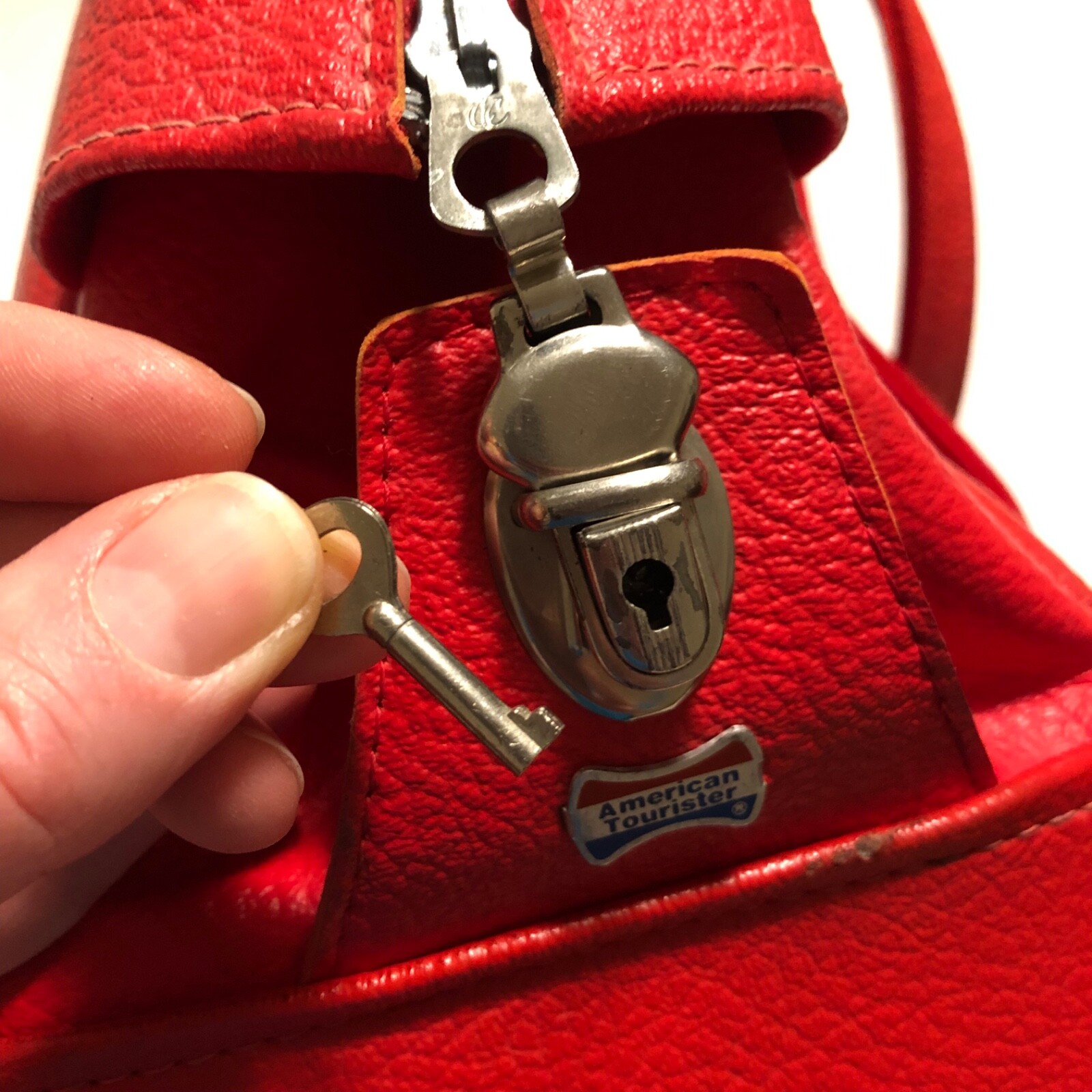 Vintage American Tourister RED Carry On Overnight Luggage Bag w/ Tag, Lock & Key