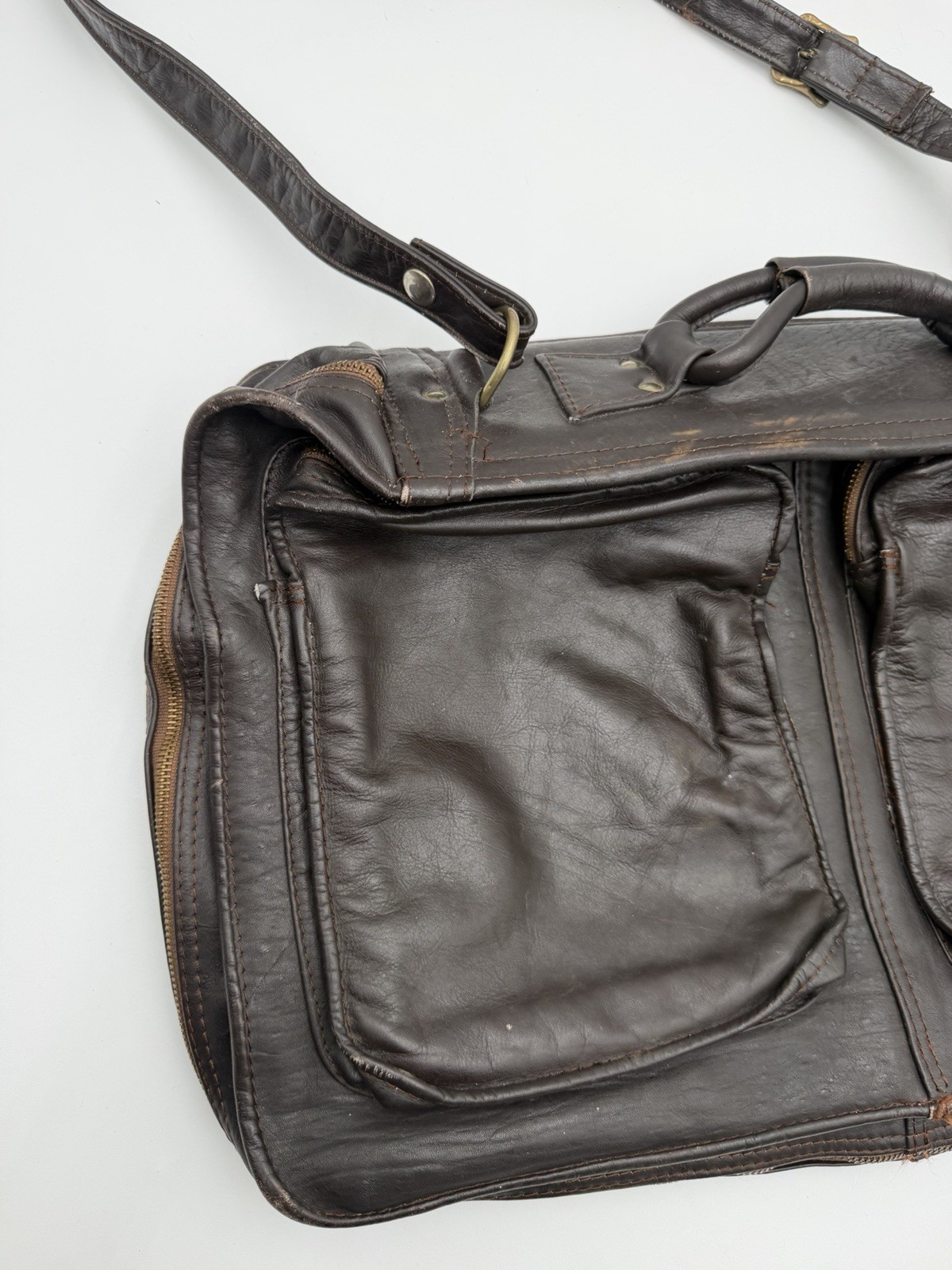 Vintage Genuine Leather Garment Bag Brown Foldable Travel Suit Carrier Colombia