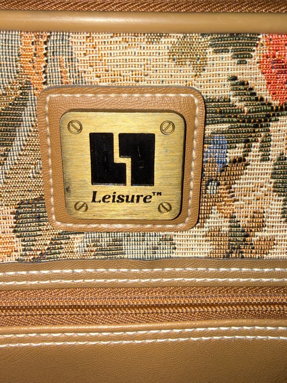 Vintage 80s Leisure Luggage Tapestry Floral Tan Leather Trim Suitcase Bag 21″