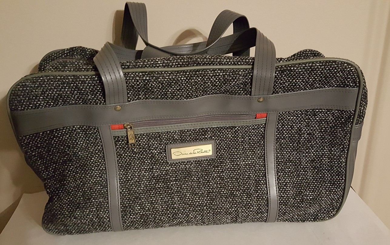 Vintage Oscar De La Renta Luggage Suit Case and Carry on Set Studio Gray Tweed