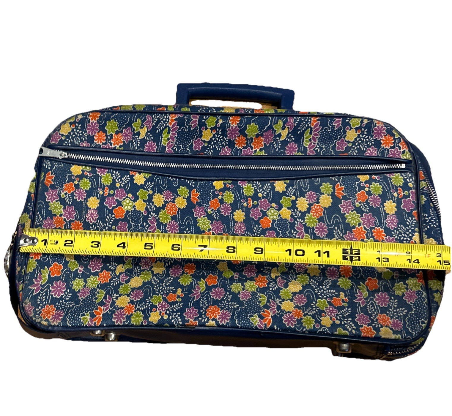 VINTAGE BANTAM TRAVELWARE OVERNIGHT SUITCASE – BLUE WITH FLORAL DESIGN