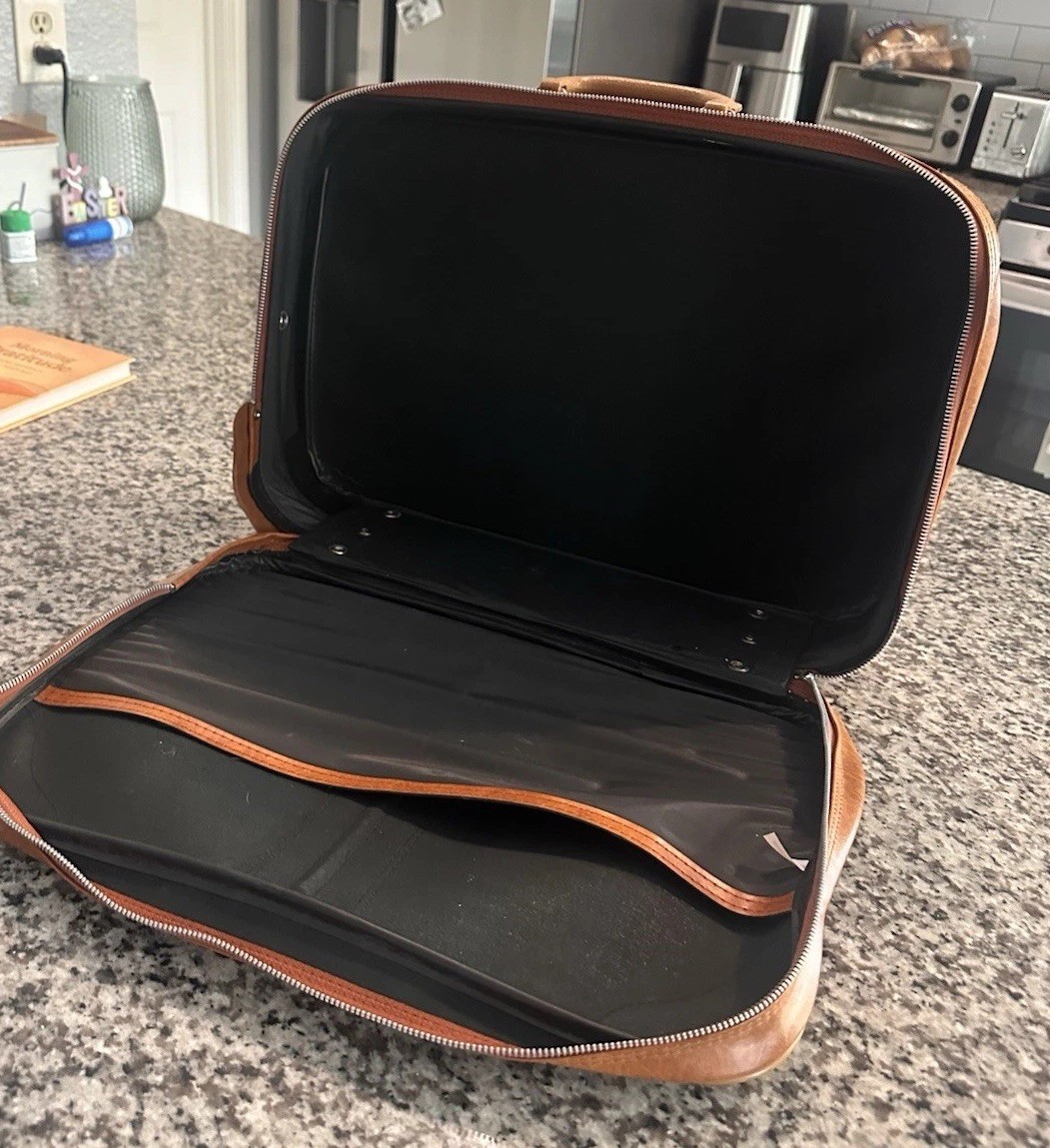 Vintage 1970s Brown Leather Hard Case Duffle Bag Lockable Compartments