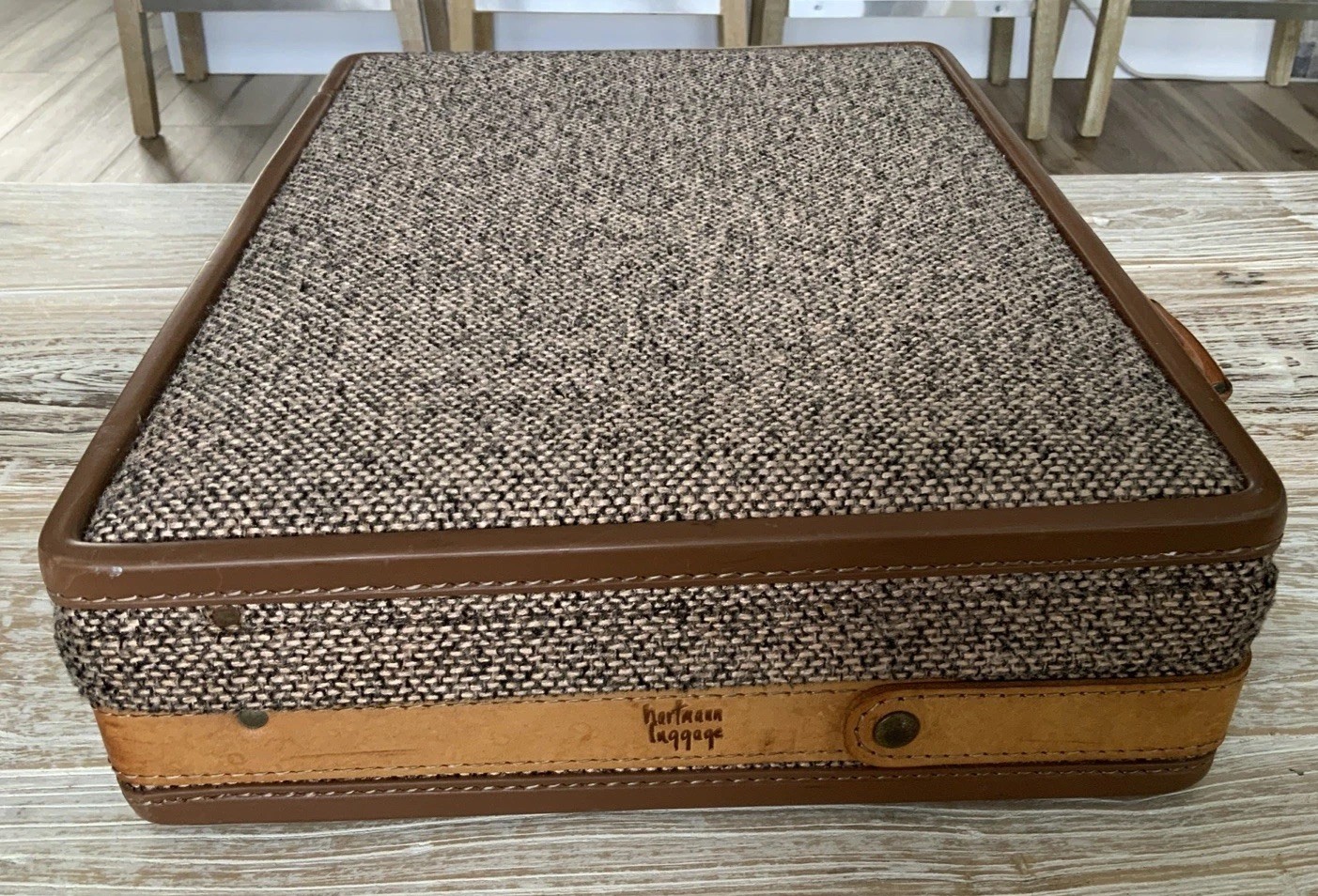Vintage Hartmann Luggage Suitcase Briefcase Combo Lock Tweed & Leather Hard Case
