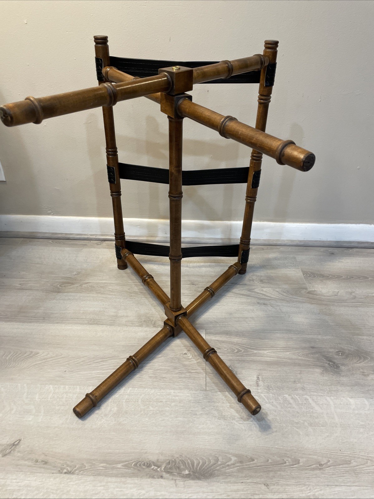 VTG Wood Bamboo Style Luggage Rack Mid Century Hollywood Regency Folding Stand