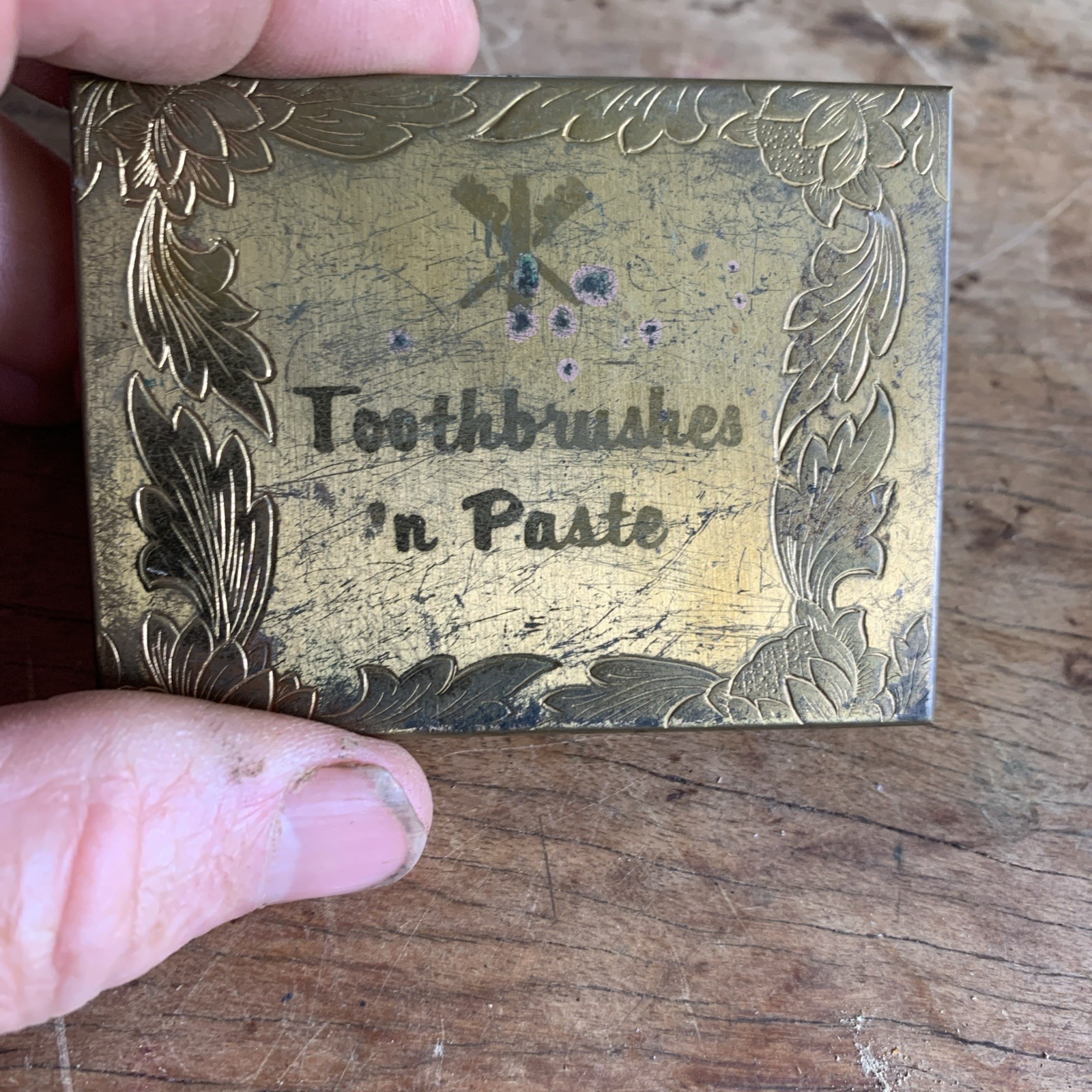 Vintage Brass Toothbrushe n Paste Travel Case 1950-1960s
