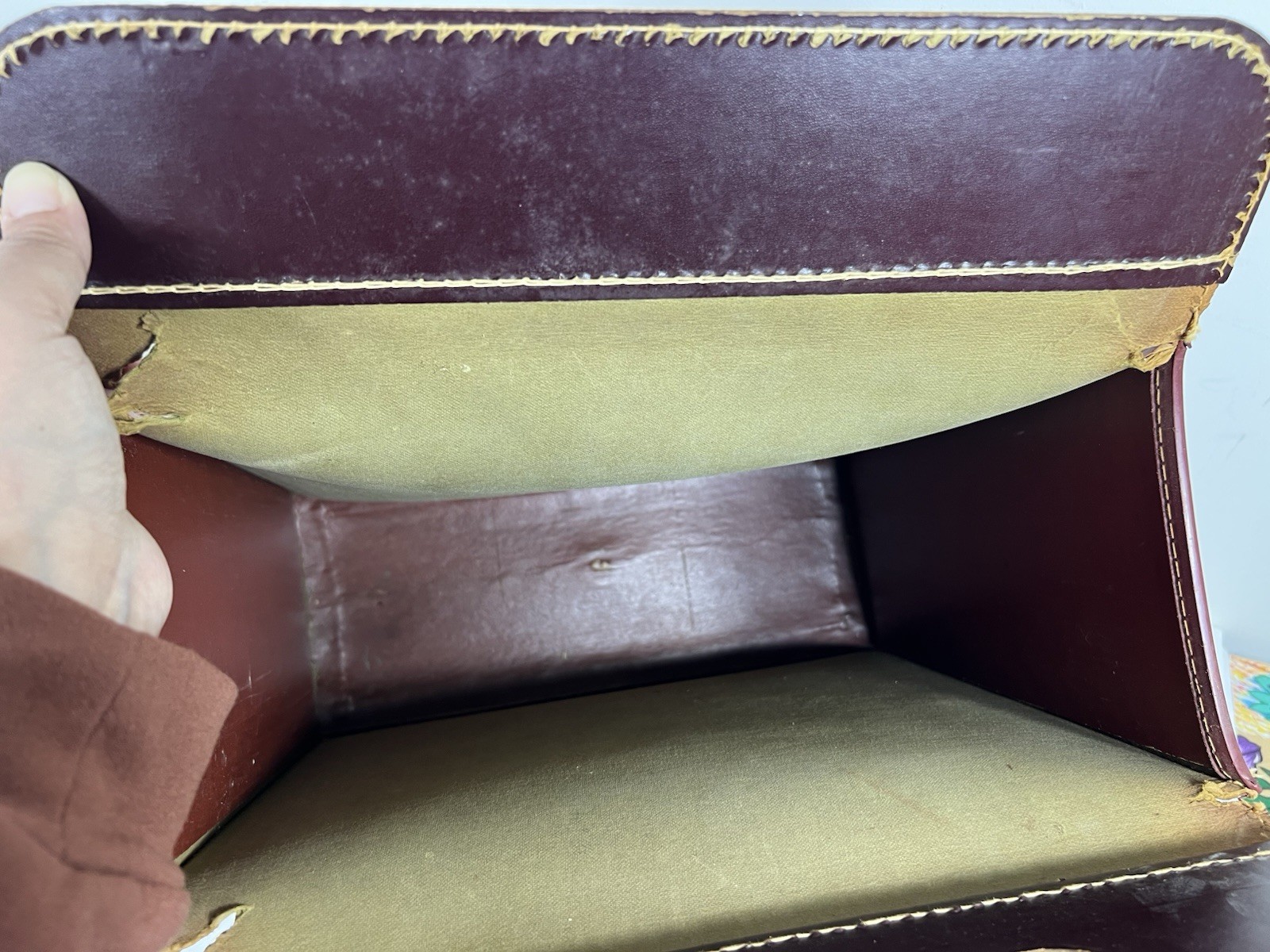 Vintage Brown Leather Look Briefcase Attache Suitcase Case 13x14x6