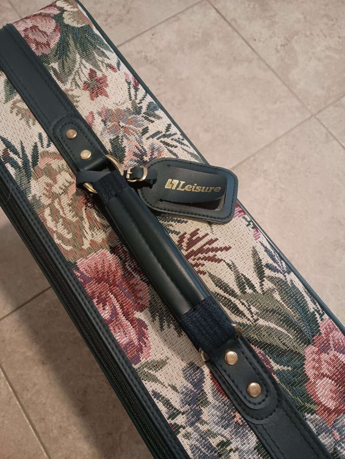 Vtg 80s LEISURE Luggage Pink Floral Tapestry Suitcase on Rollers 26x18x8