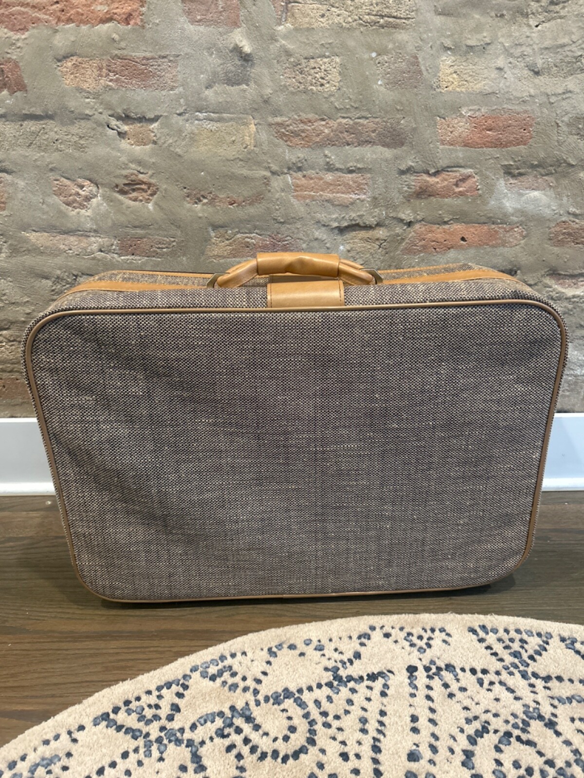 Vintage Saks Fifth Avenue Luggage Bag – Tweed & Tan Leather with Removable Strap