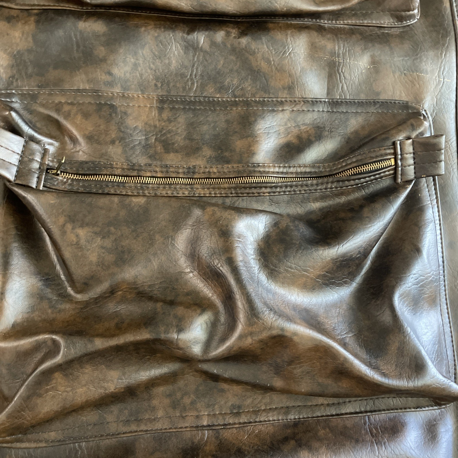 Vintage Luggage Faux Leather Garment Bag Suit Carrier Dark Brown Fabric Lined