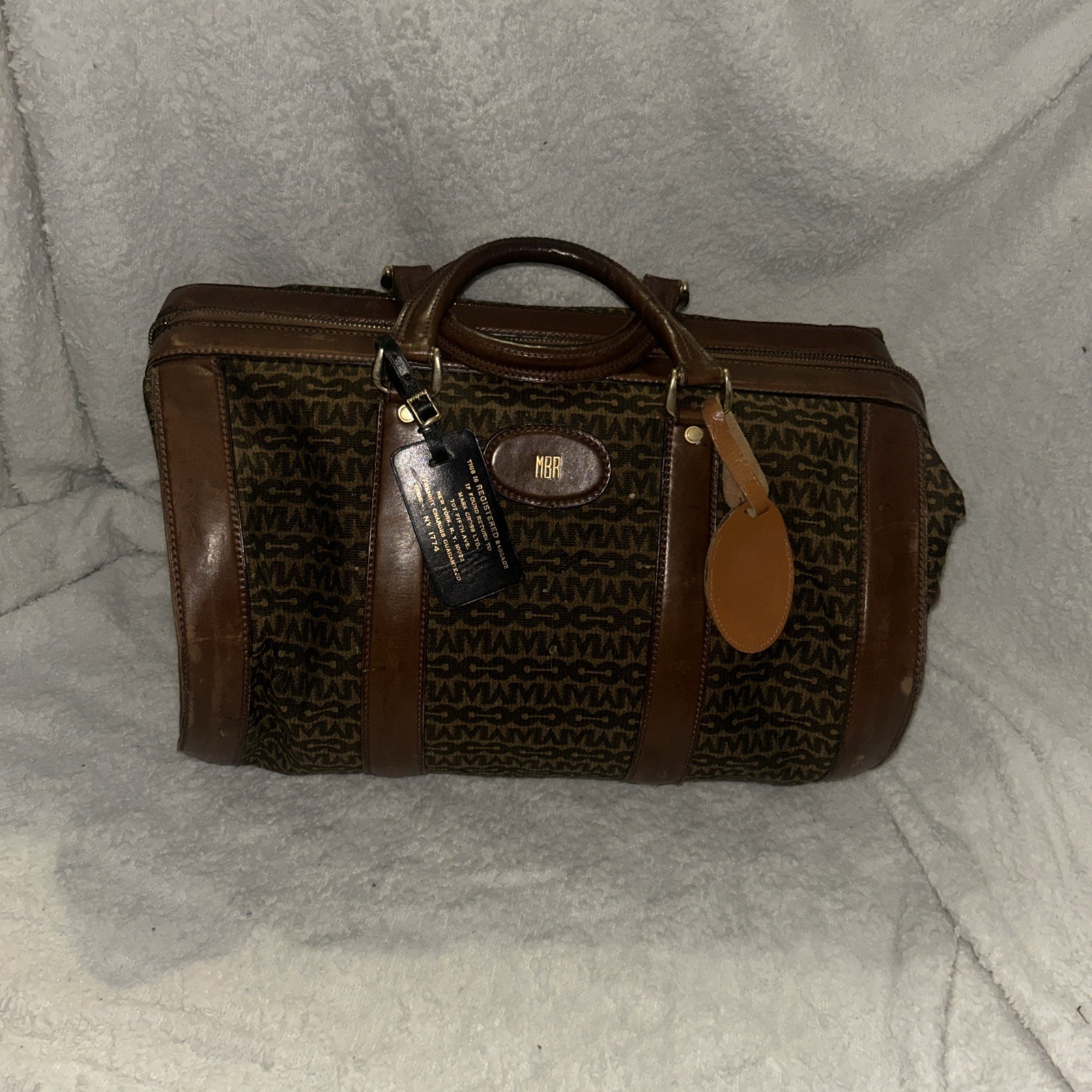 Vintage Mark Cross Canvas Leather Weekender Duffel Carry On Travel Bag.