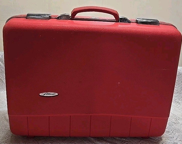 Vintage Sears Forecast Suitcase Red 21” Hard Case Luggage Mid Century No Key MCM