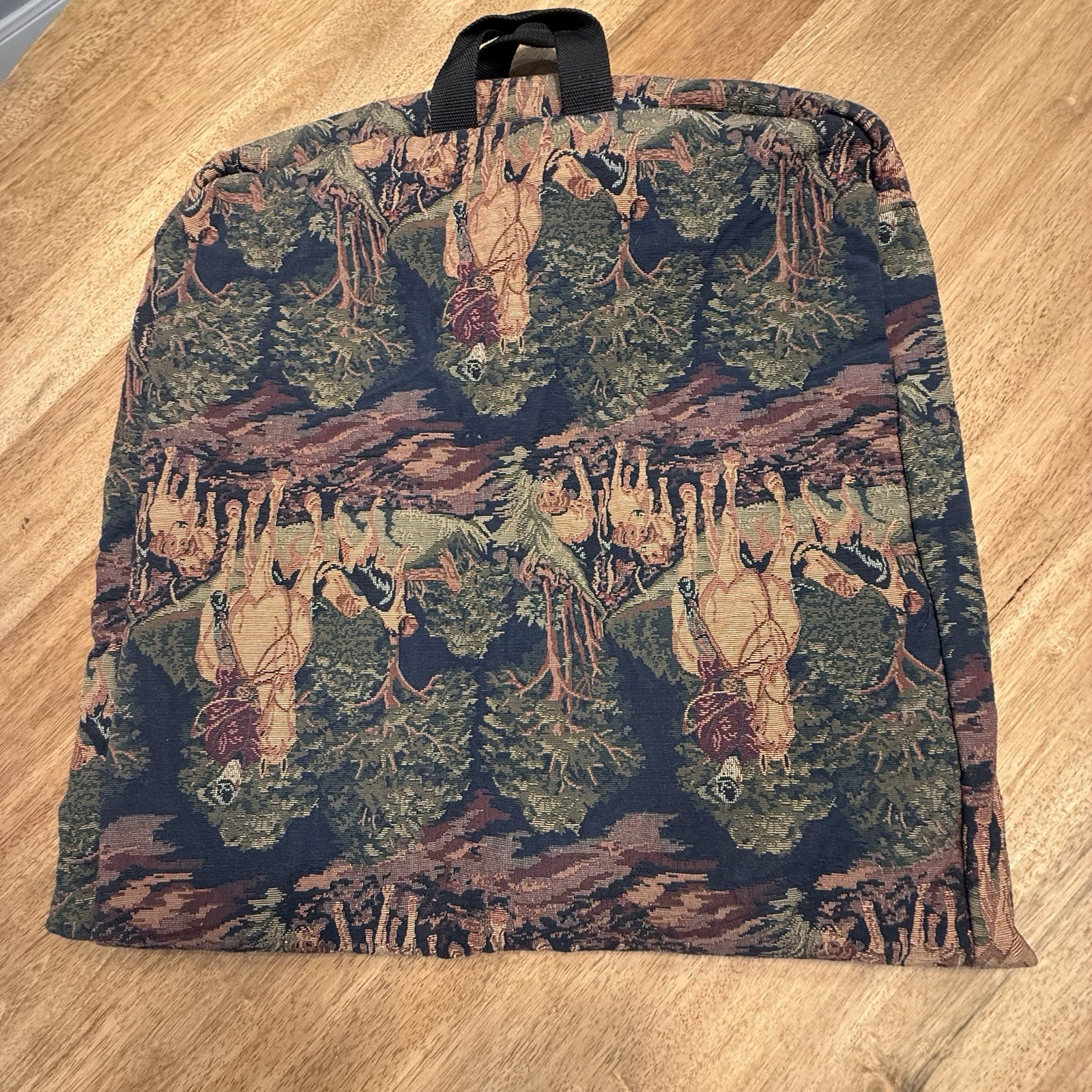 Vintage Equestrian Fox Hunt Tapestry Garment Bag Luggage Travel Dog Horse