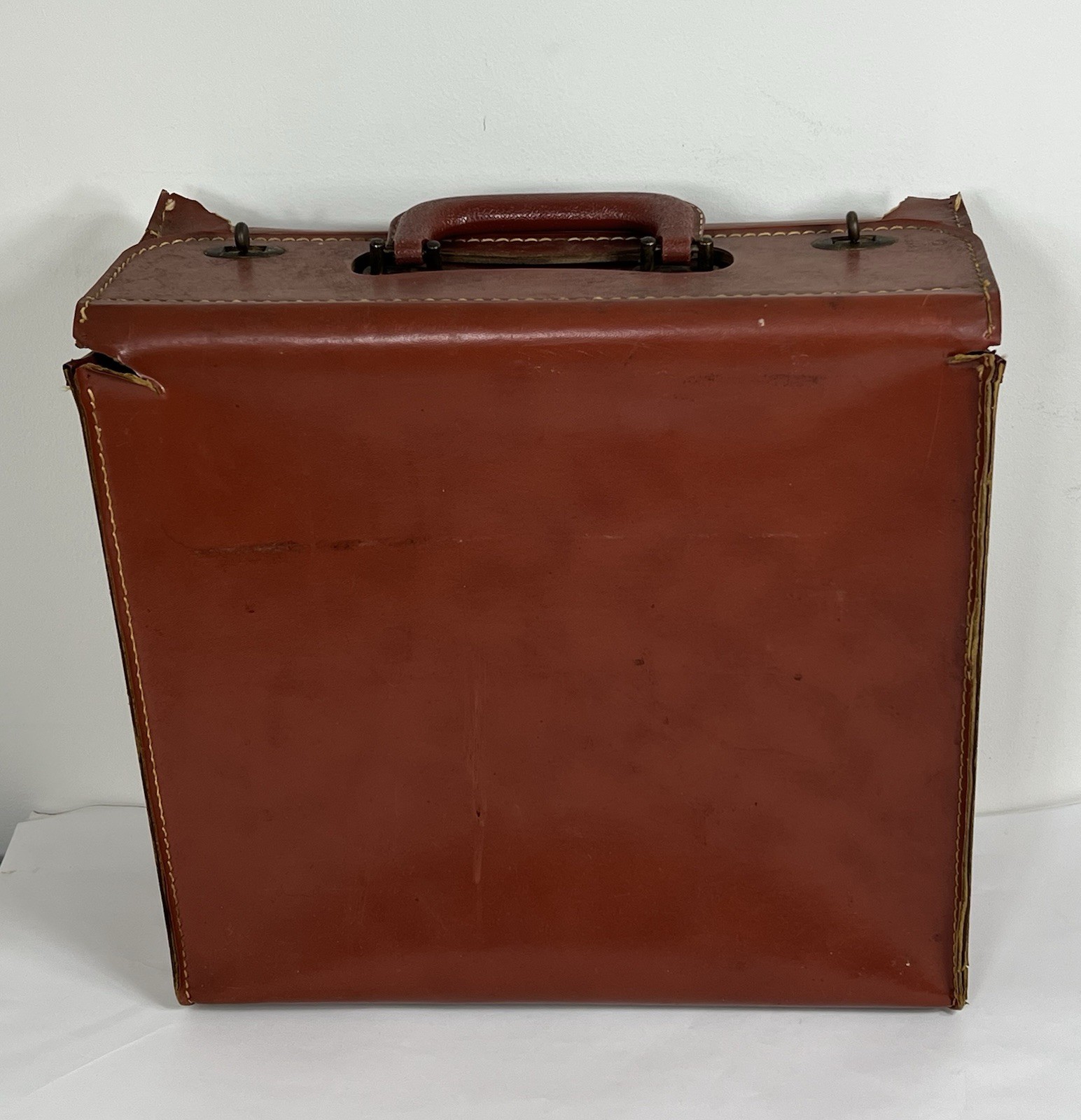 Vintage Brown Leather Look Briefcase Attache Suitcase Case 13x14x6