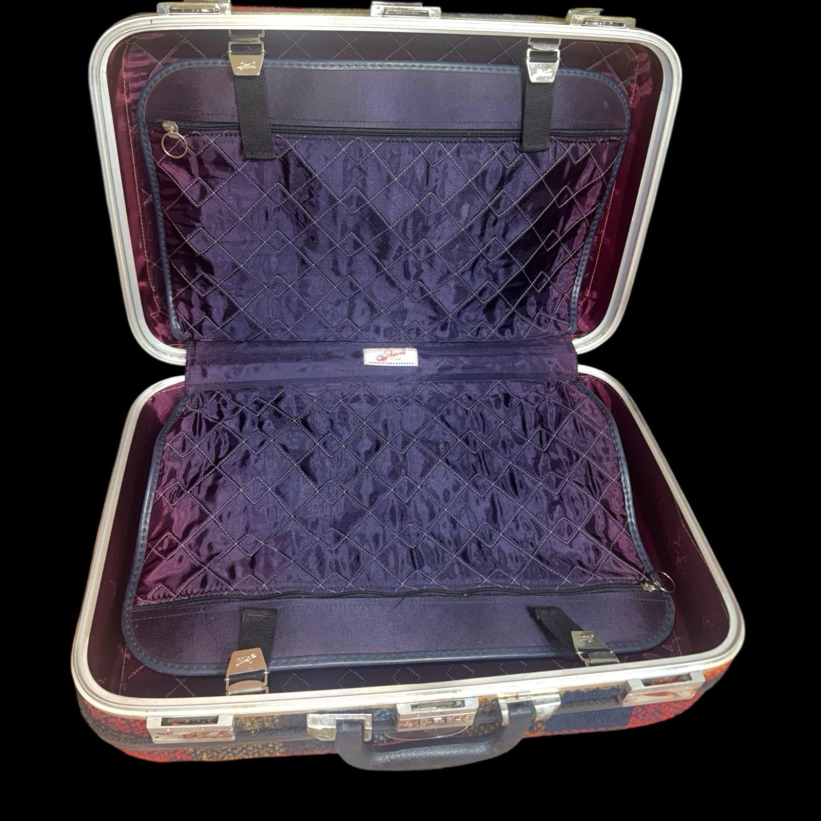 Vintage 1970’s Skyway Plaid Tweed Boho Hippie Luggage Rolling Suitcase