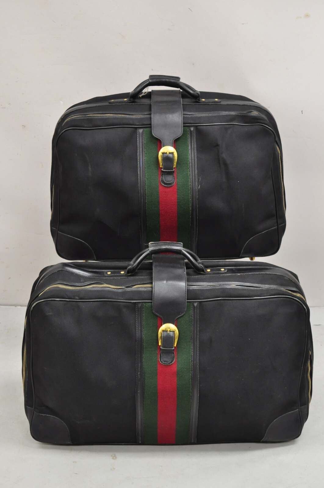 Vintage Gucci Black Canvas and Leather Suitcase Luggage His and Hers Set – 2 Pcs