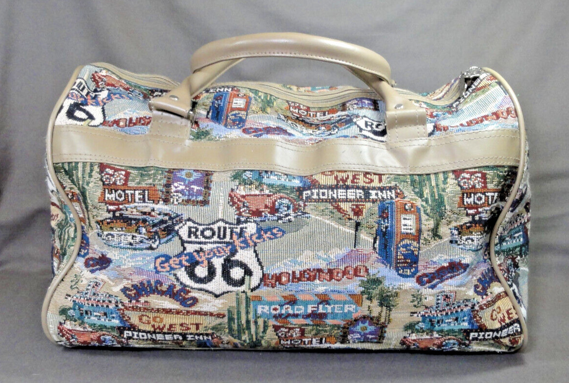 Vintage Pioneer Express Weekend Bag Route 66 Tapestry Duffel Carry On Travel