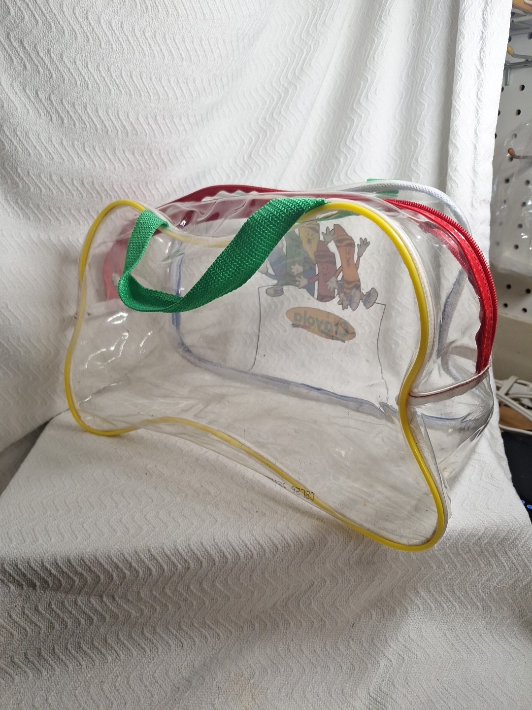 VTG Clear See Through Crayola Crayon Duffle Bag Tote Luggage Carry On 1990s E6