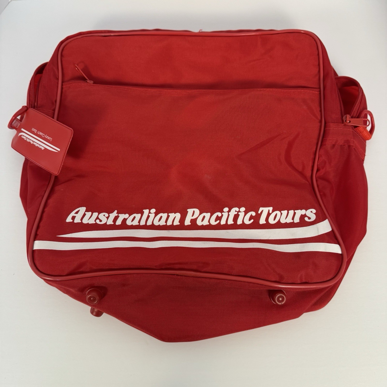 Vintage AUSTRALIAN PACIFIC TOURS Travel Bag Red w/ Shoulder Strap