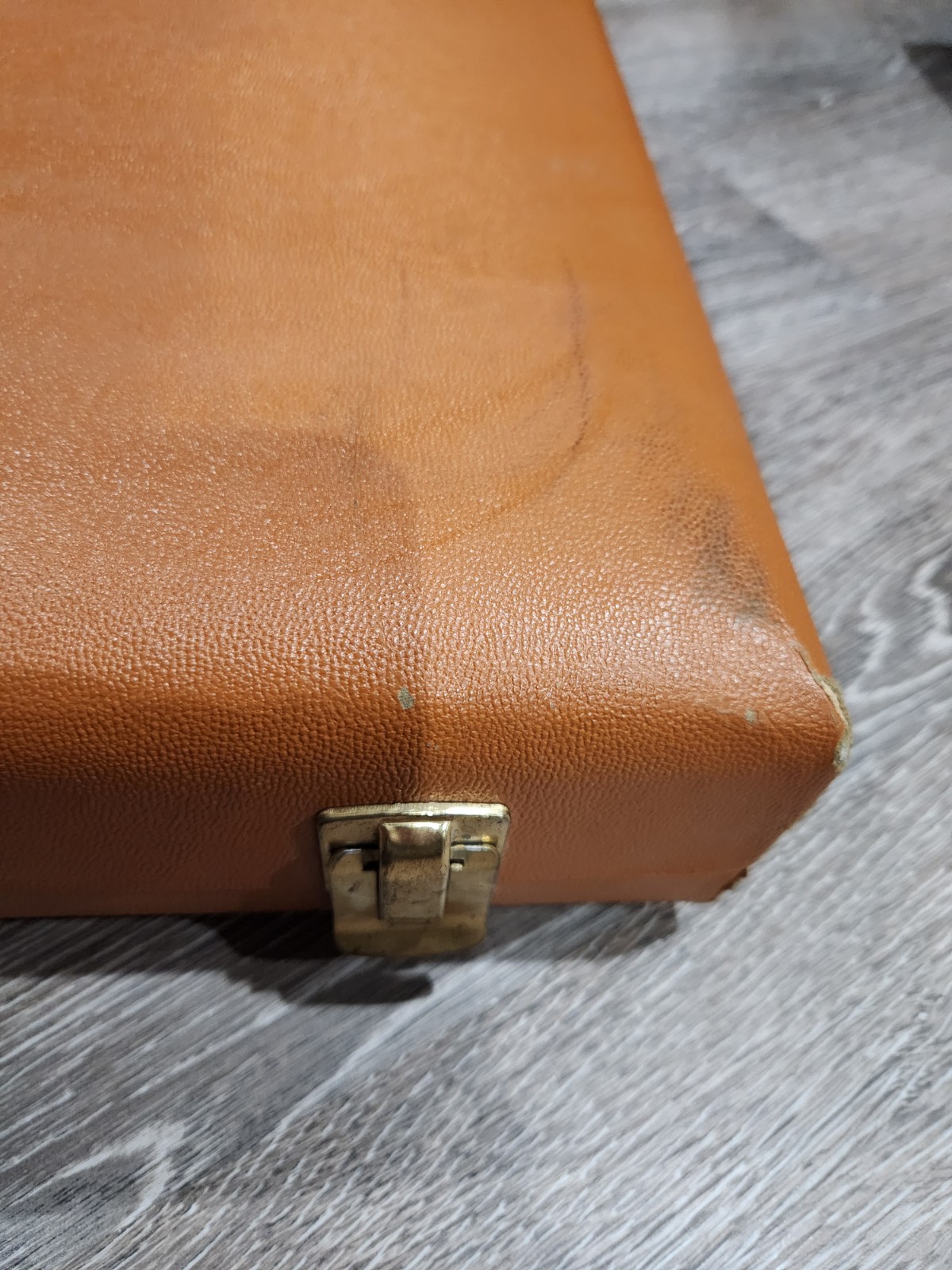 Vintage Brown Hard Faux Leather Suitcase with Locking & Compartments