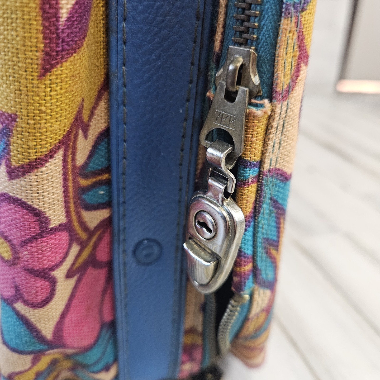Vintage 70s Floral Bantam Soft Suitcase Blue Purple Yellow Hippie Boho Carry-on
