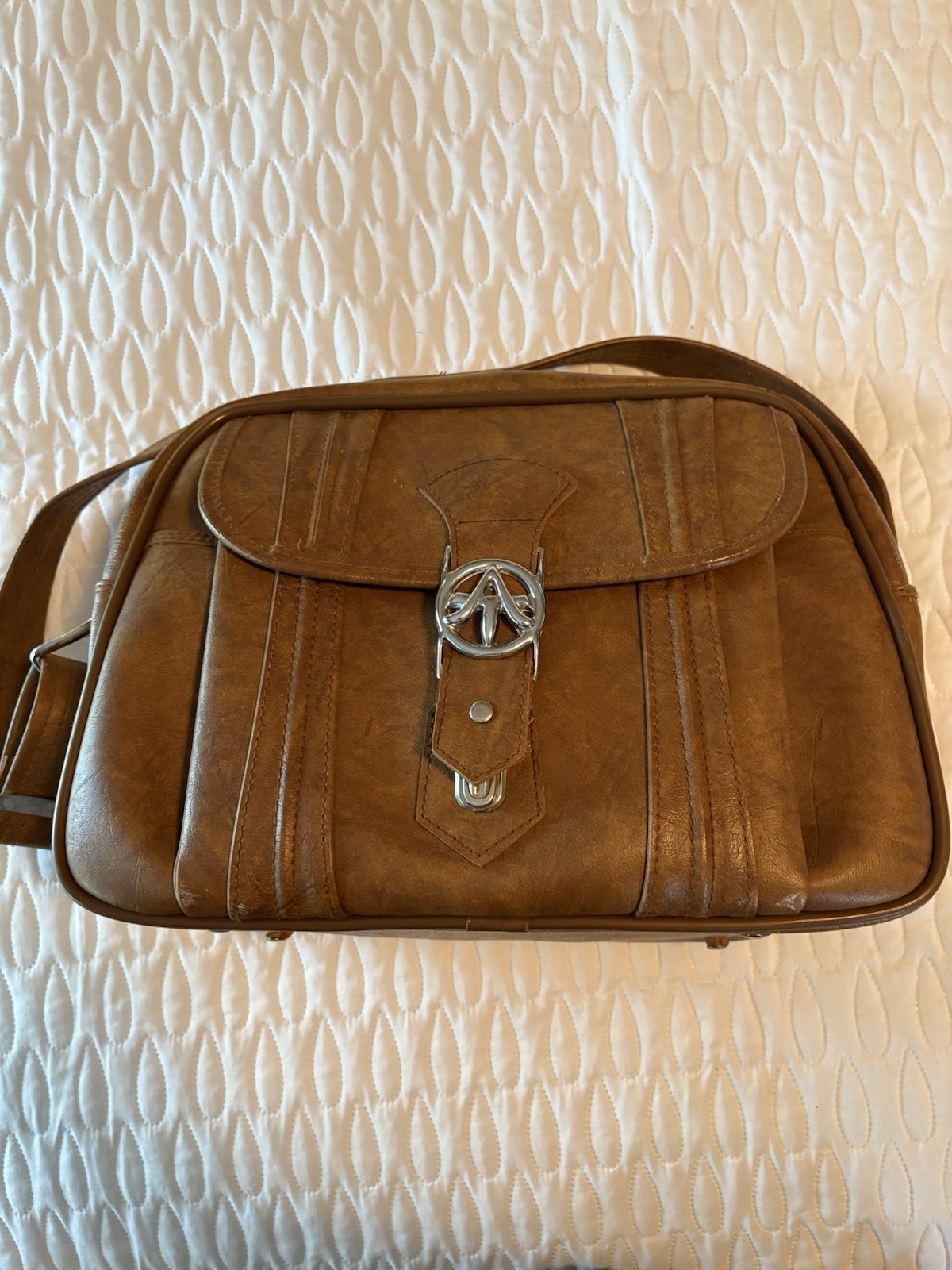 American Tourister Vintage Travel Shoulder Bag 1975 Brown Vinyl