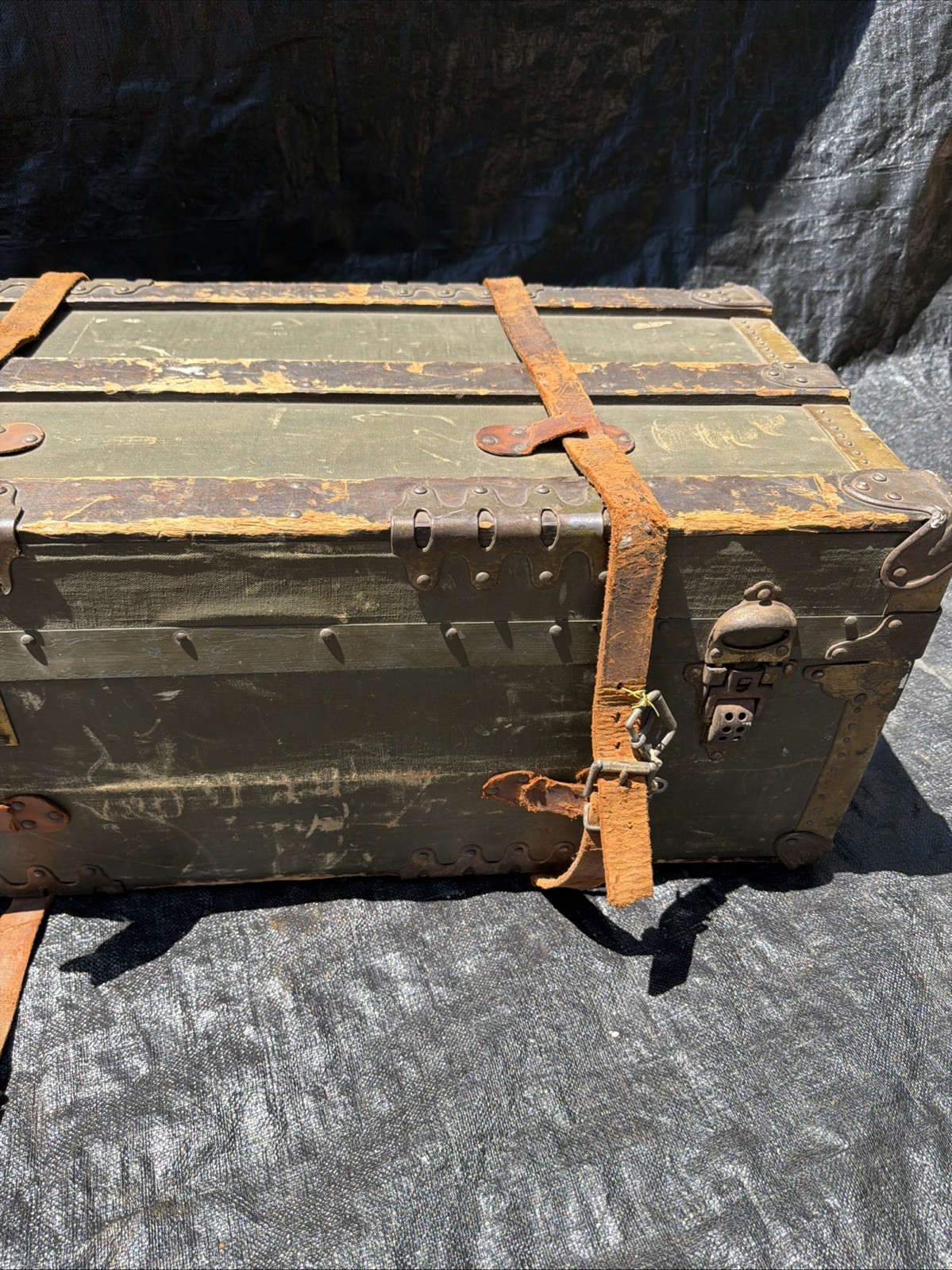 Antique Vtg Suitcase Luggage Wood Leather Train Case Trunk Travel Steamer 47”16”