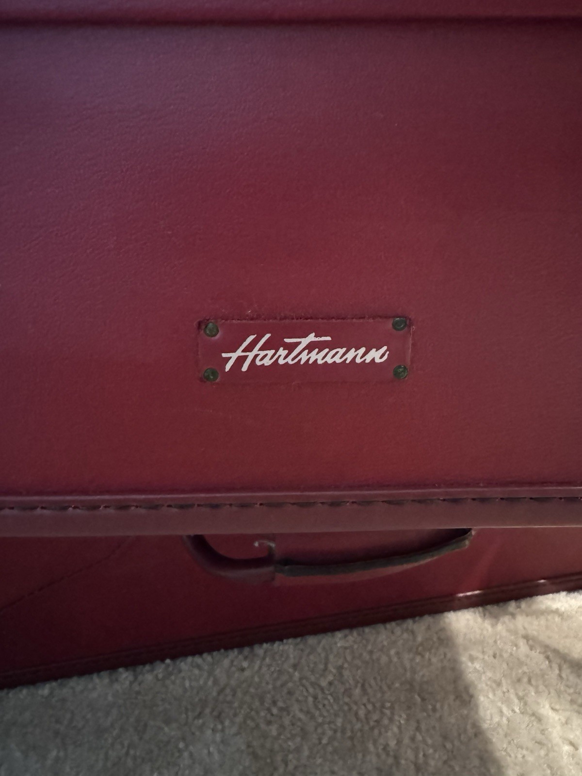 Vintage Hartmann Red Leather Hard Case Suitcase Set (2) Wood Frame Retro Luggage